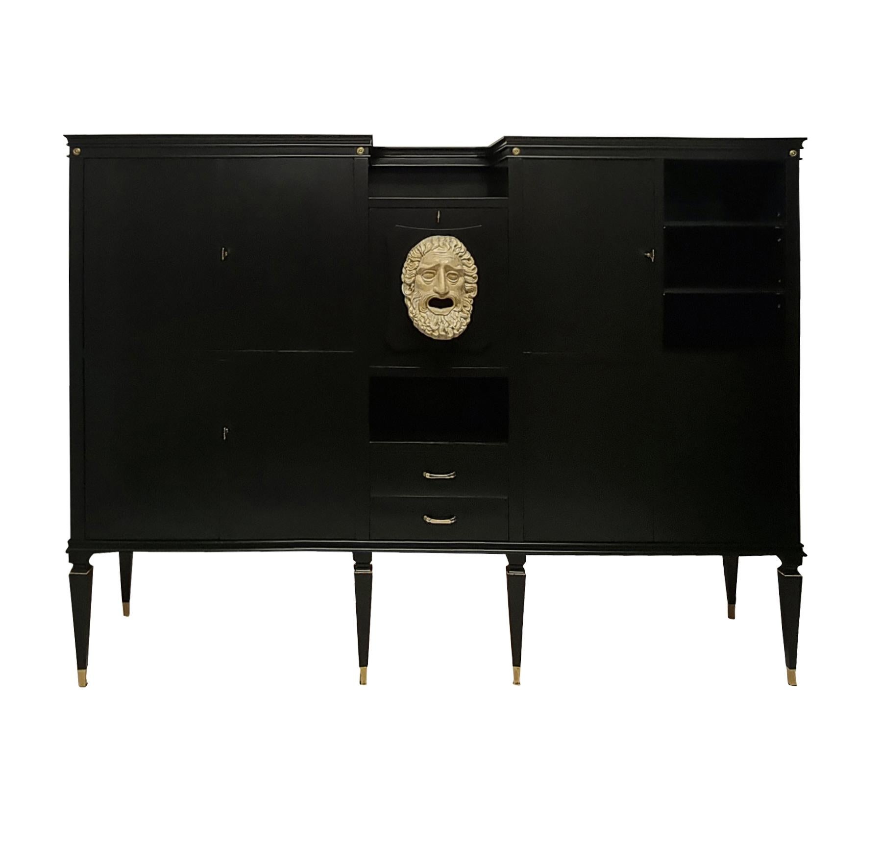 Beech Monumental Neoclassical Bar Cabinet by Paolo Buffa