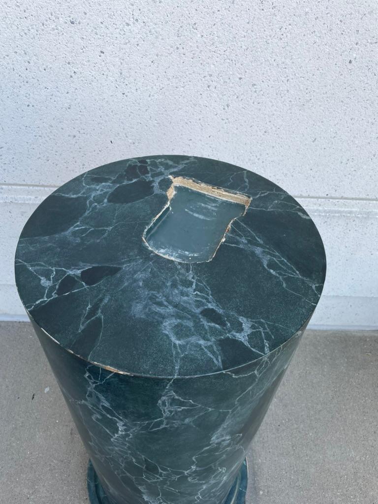 Monumental Neoclassical Column Form Faux Green Marble Painted Wood Pedestal  For Sale 4