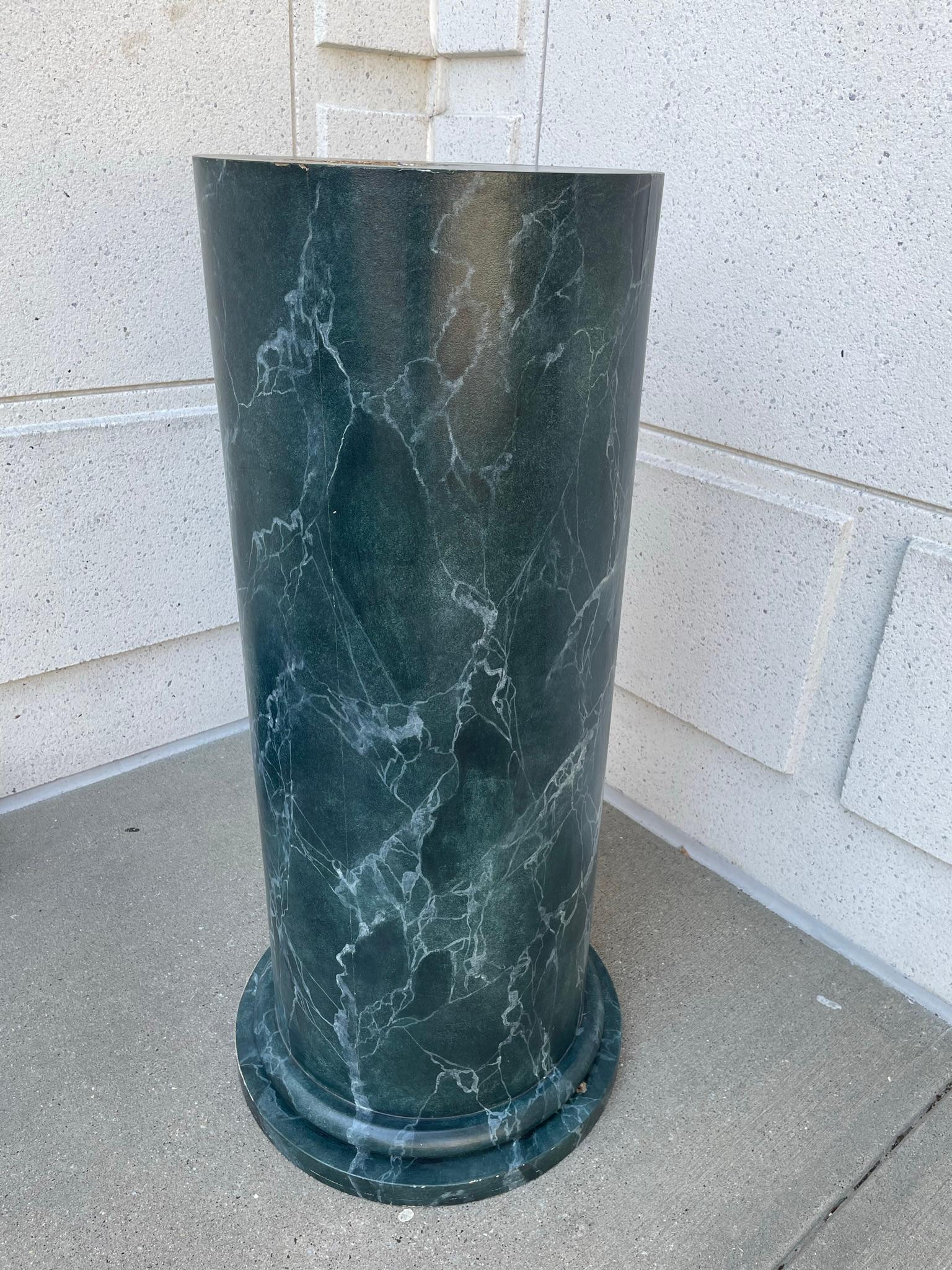 American Monumental Neoclassical Column Form Faux Green Marble Painted Wood Pedestal  For Sale