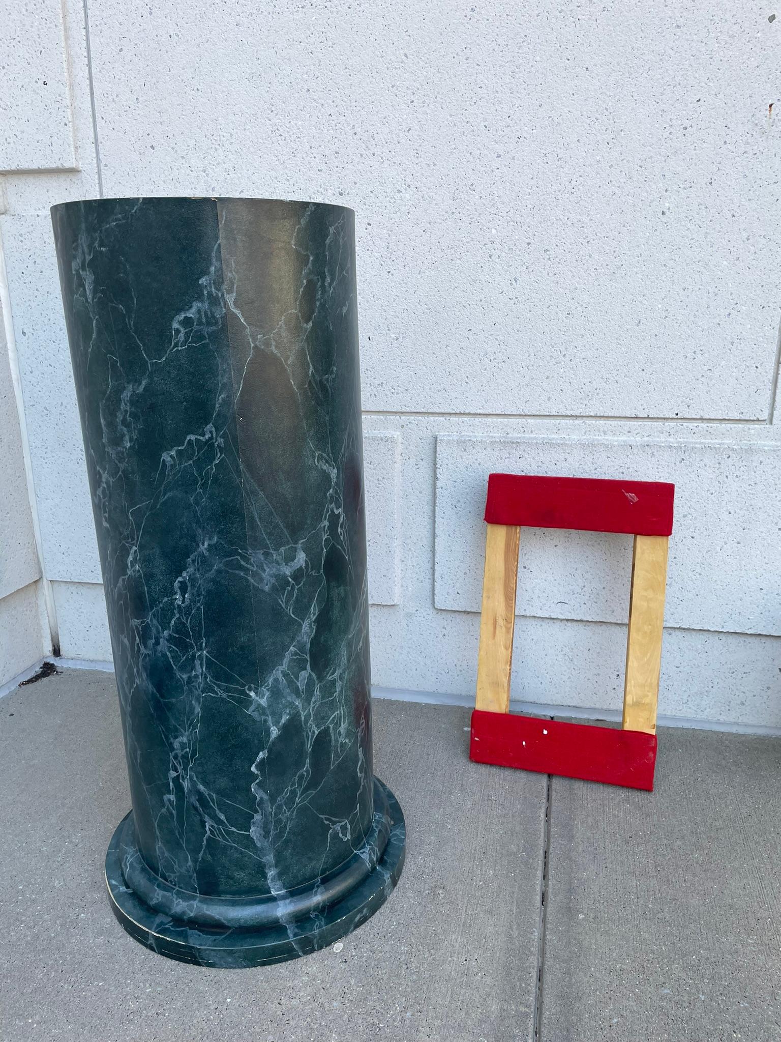 Hand-Painted Monumental Neoclassical Column Form Faux Green Marble Painted Wood Pedestal  For Sale