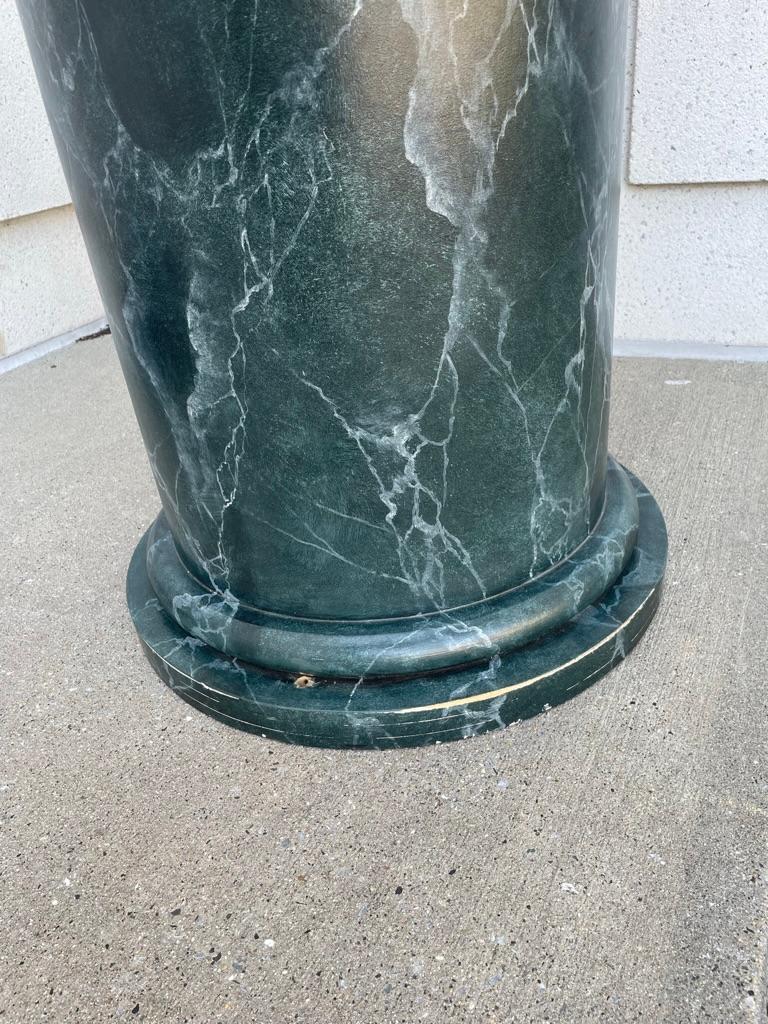 Monumental Neoclassical Column Form Faux Green Marble Painted Wood Pedestal  In Good Condition For Sale In Stamford, CT