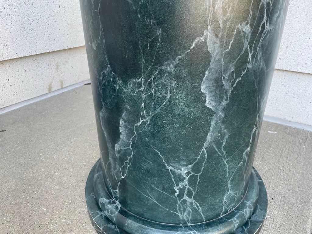 Monumental Neoclassical Column Form Faux Green Marble Painted Wood Pedestal  For Sale 1