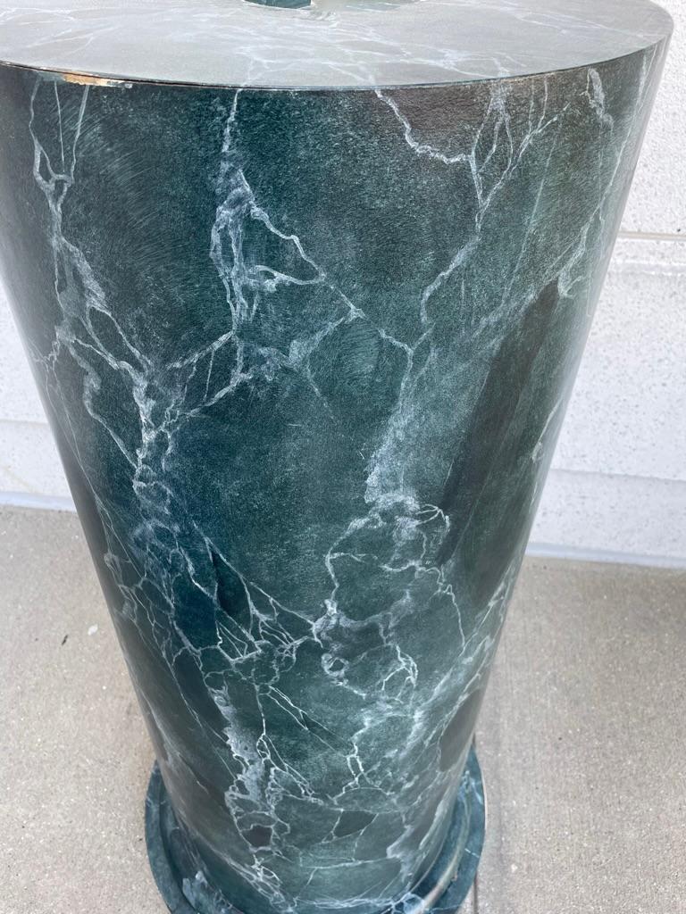Monumental Neoclassical Column Form Faux Green Marble Painted Wood Pedestal  For Sale 3