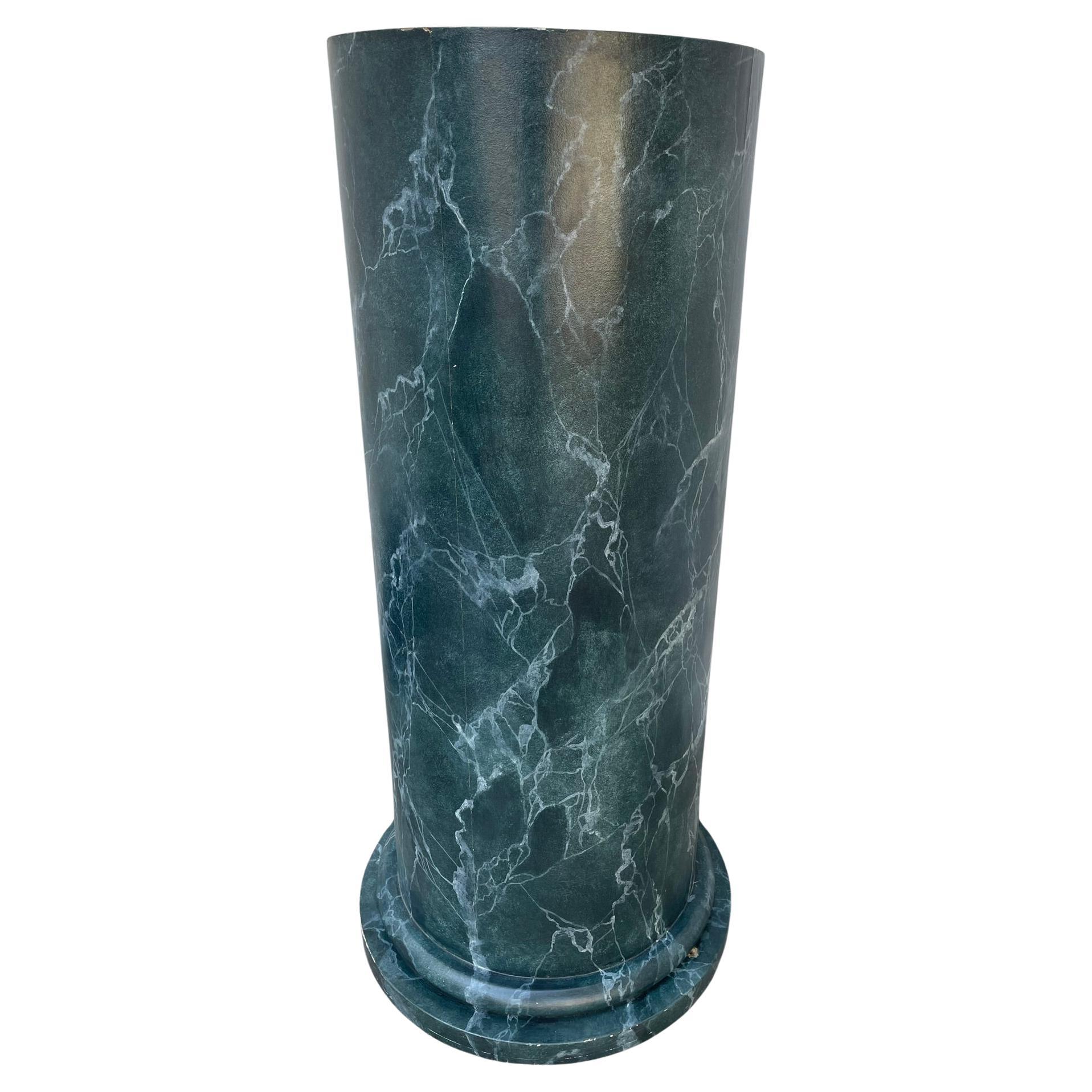 Monumental Neoclassical Column Form Faux Green Marble Painted Wood Pedestal 