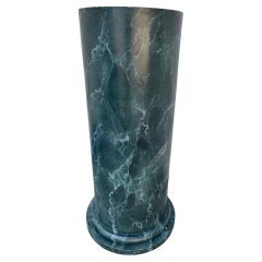 Retro Monumental Neoclassical Column Form Faux Green Marble Painted Wood Pedestal 