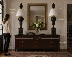 Monumental Neoclassical Faux-Marble & Parcel-Gilt Tole Lamps with Flame Finial