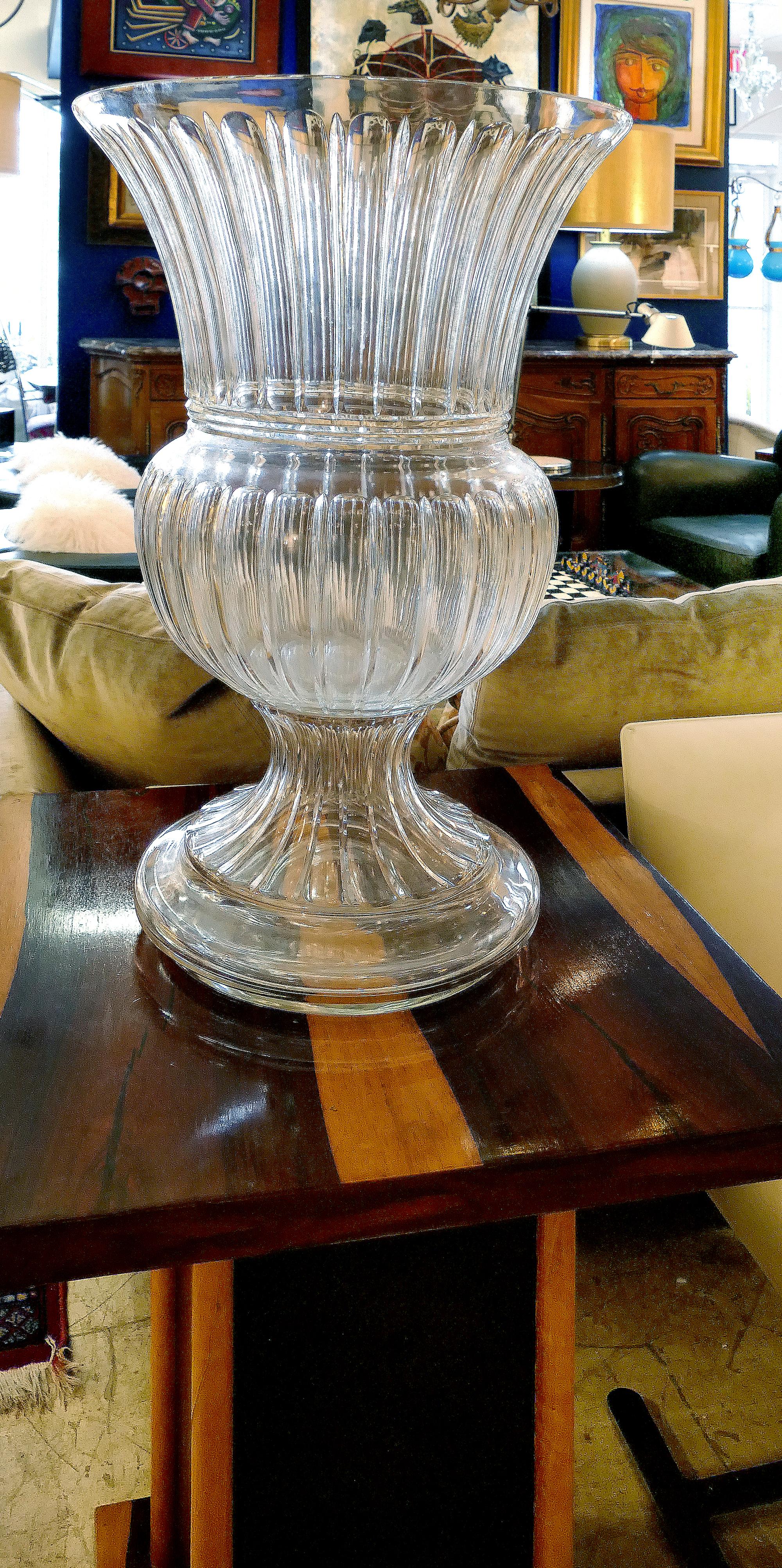 Monumental Neoclassical Gadrooned Glass Urns, a Pair 4