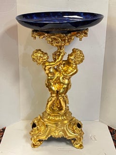 Monumental Neoclassical Gilt Bronze and Cobalt Blue Glazed Porcelain Centerpiece