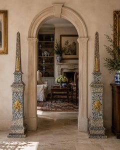 Monumental Neoclassical Grand Tour Ormolu Mounted Marble Obelisks on Pedestals