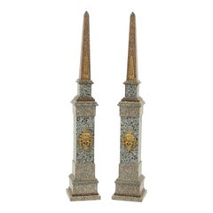 Monumental Neoclassical Grand Tour Ormolu Mounted Marble Obelisks on Pedestals