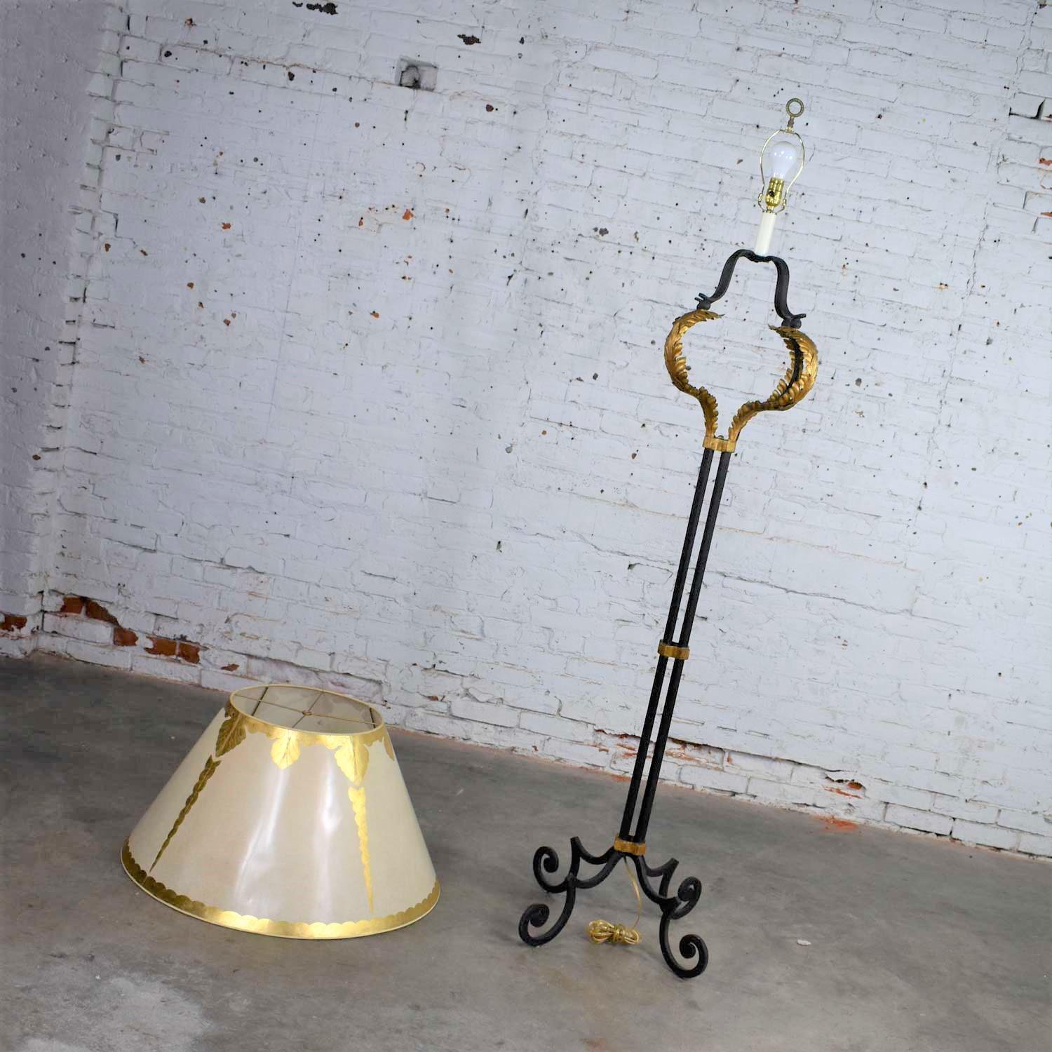 Monumental Neoclassical Iron Floor Lamp Acanthus Leaf Design & Parchment Shade For Sale 5