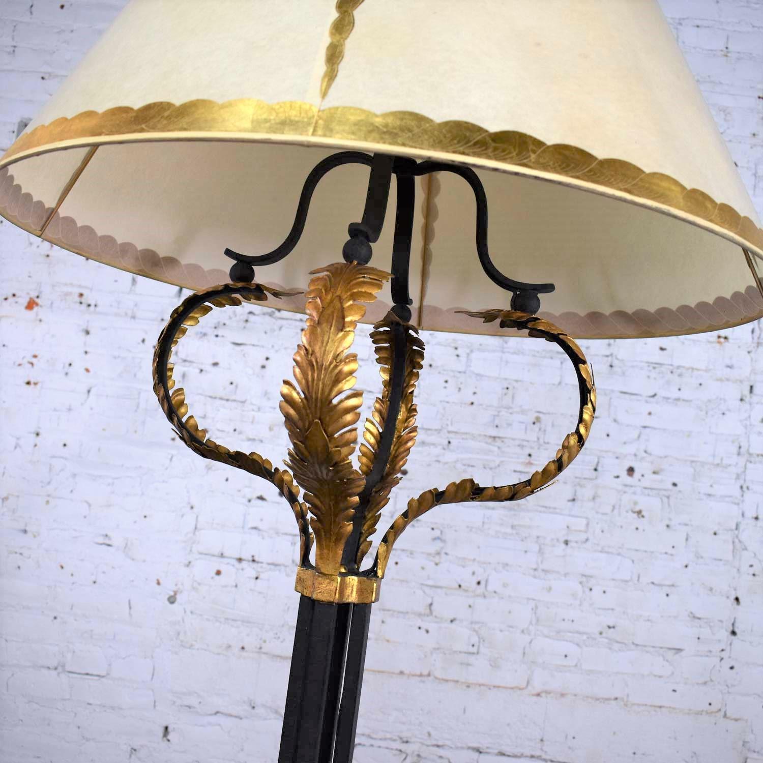 Monumental Neoclassical Iron Floor Lamp Acanthus Leaf Design & Parchment Shade For Sale 6
