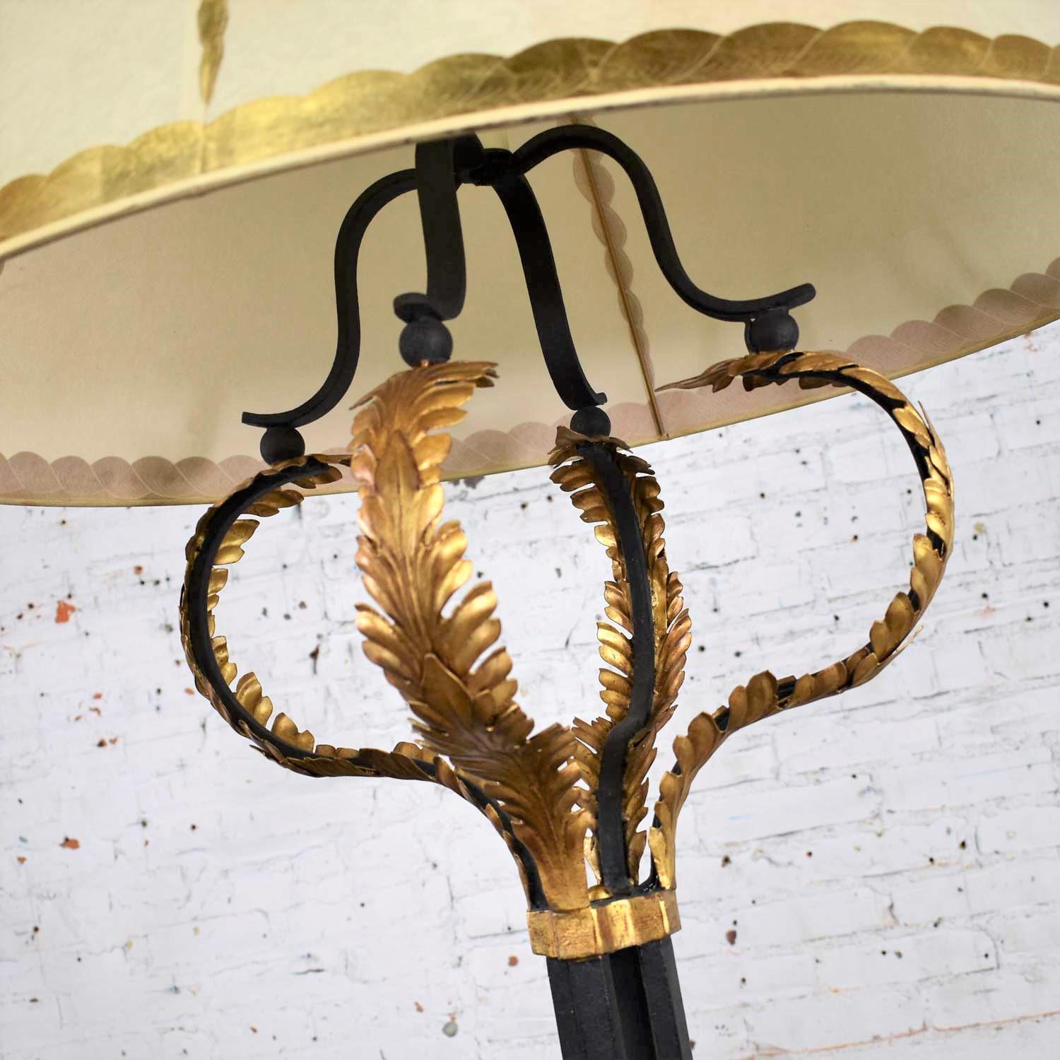 Monumental Neoclassical Iron Floor Lamp Acanthus Leaf Design & Parchment Shade For Sale 7