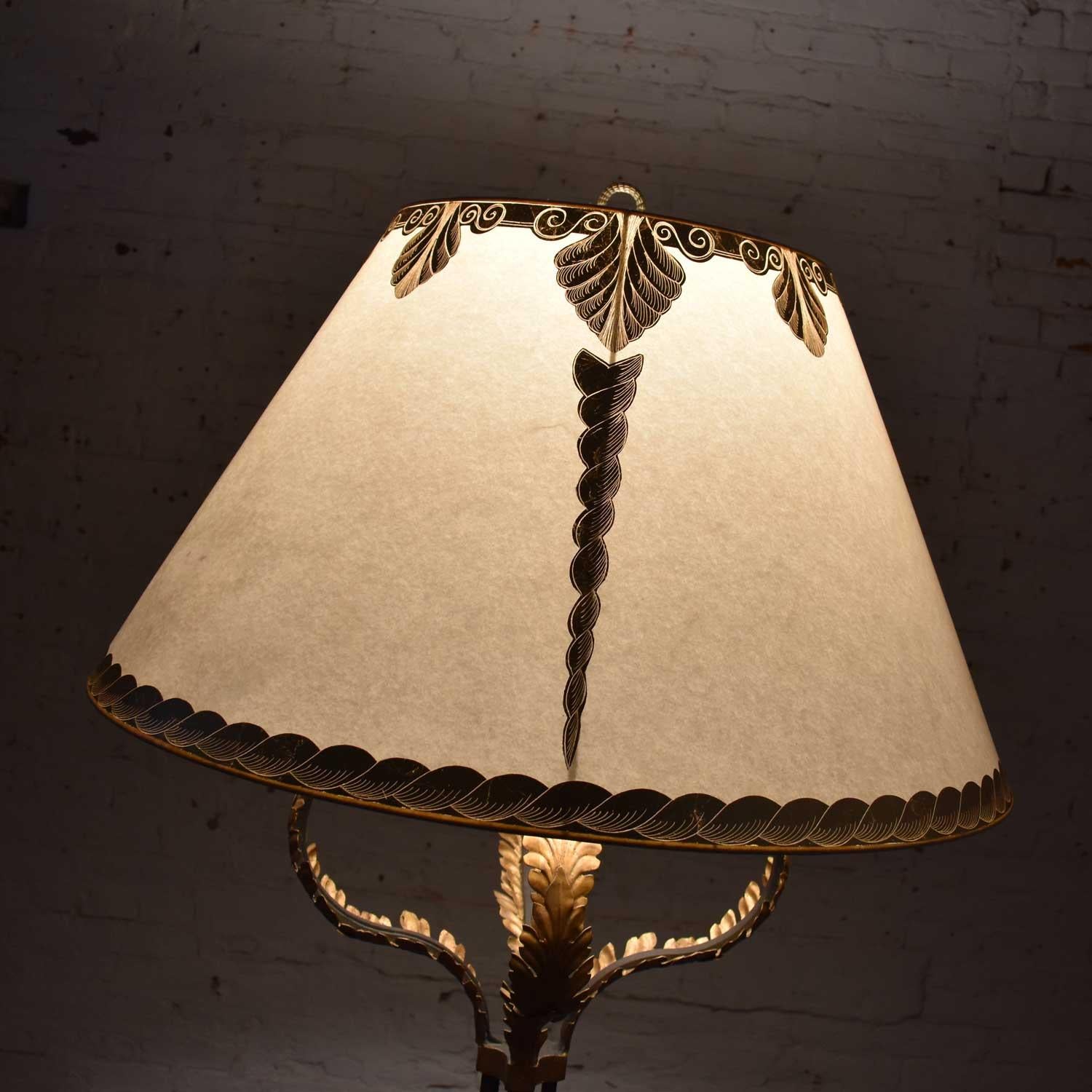Monumental Neoclassical Iron Floor Lamp Acanthus Leaf Design & Parchment Shade For Sale 8