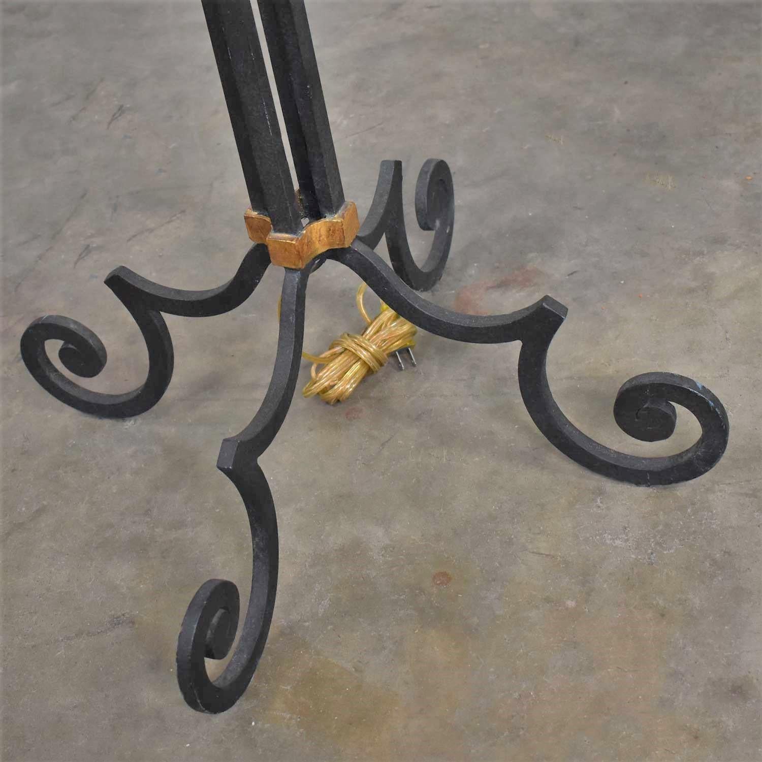 Monumental Neoclassical Iron Floor Lamp Acanthus Leaf Design & Parchment Shade For Sale 9