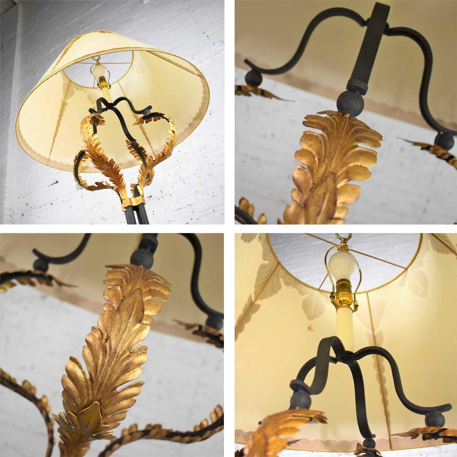 Monumental Neoclassical Iron Floor Lamp Acanthus Leaf Design & Parchment Shade For Sale 12
