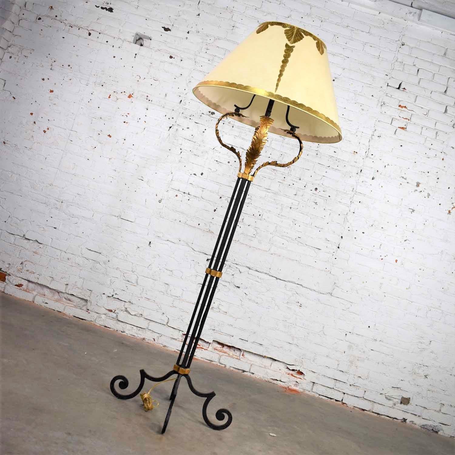 Monumental Neoclassical Iron Floor Lamp Acanthus Leaf Design & Parchment Shade For Sale 3