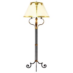 Retro Monumental Neoclassical Iron Floor Lamp Acanthus Leaf Design & Parchment Shade