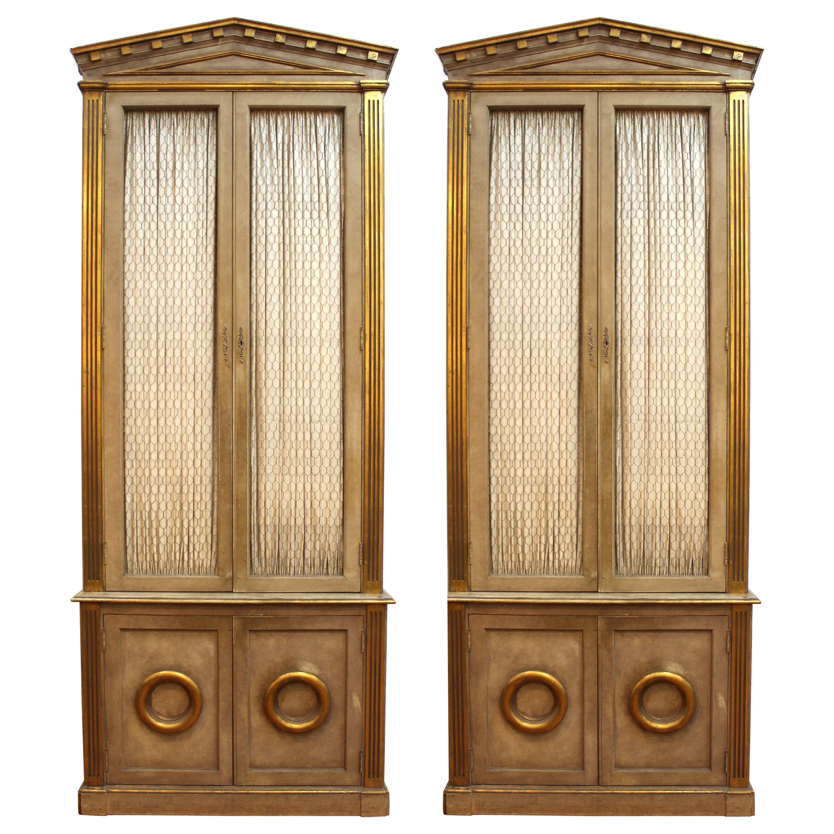 Monumental Neoclassical Revival Style Pedimented Wood Cabinets