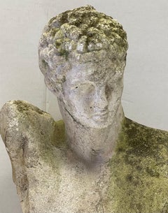 Monumental Neoclassical Style Italian Cast Limestone Garden Bust of Hermes