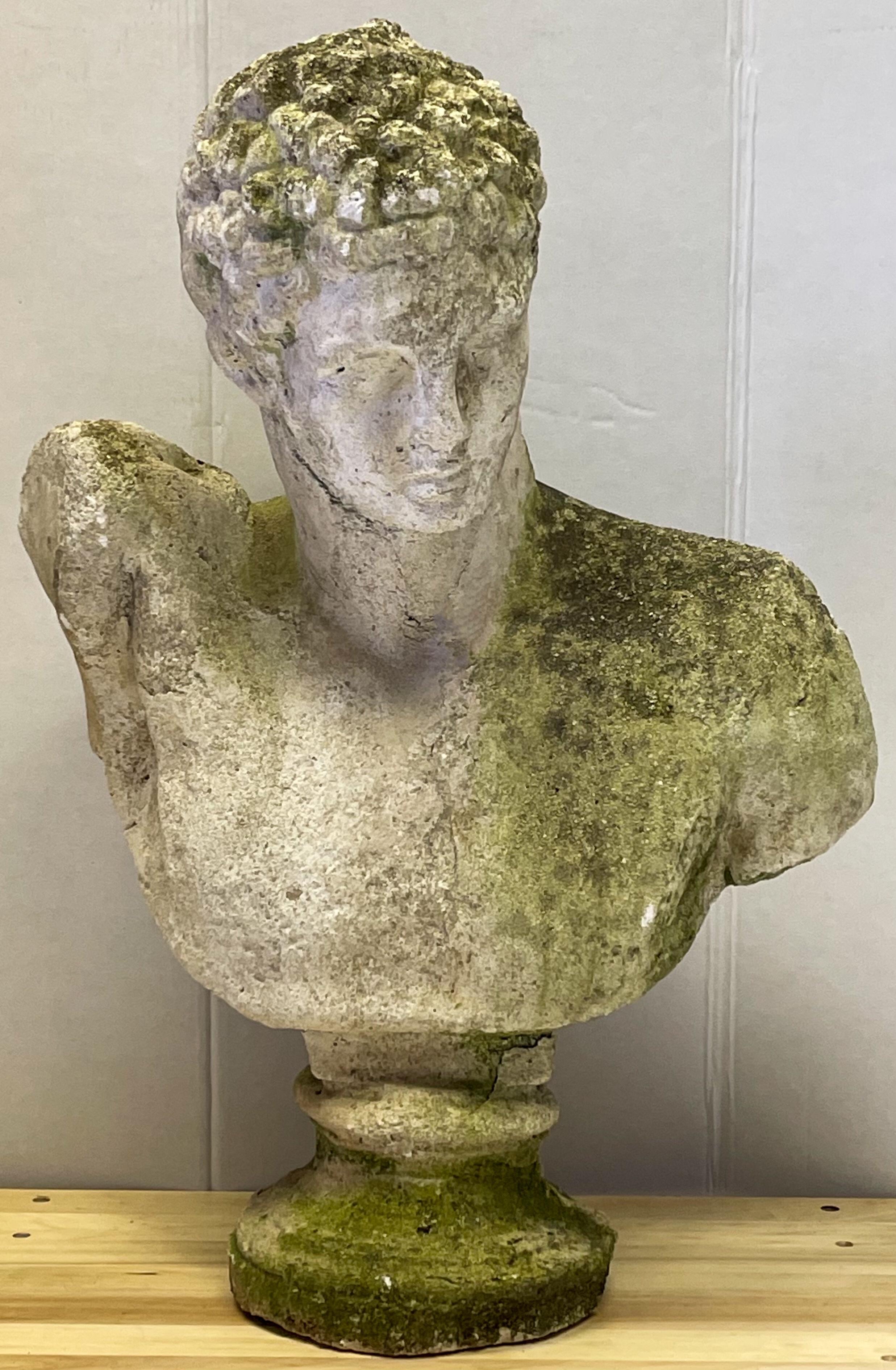 Monumental Neoclassical Style Italian Cast Limestone Garden Bust of Hermes 1