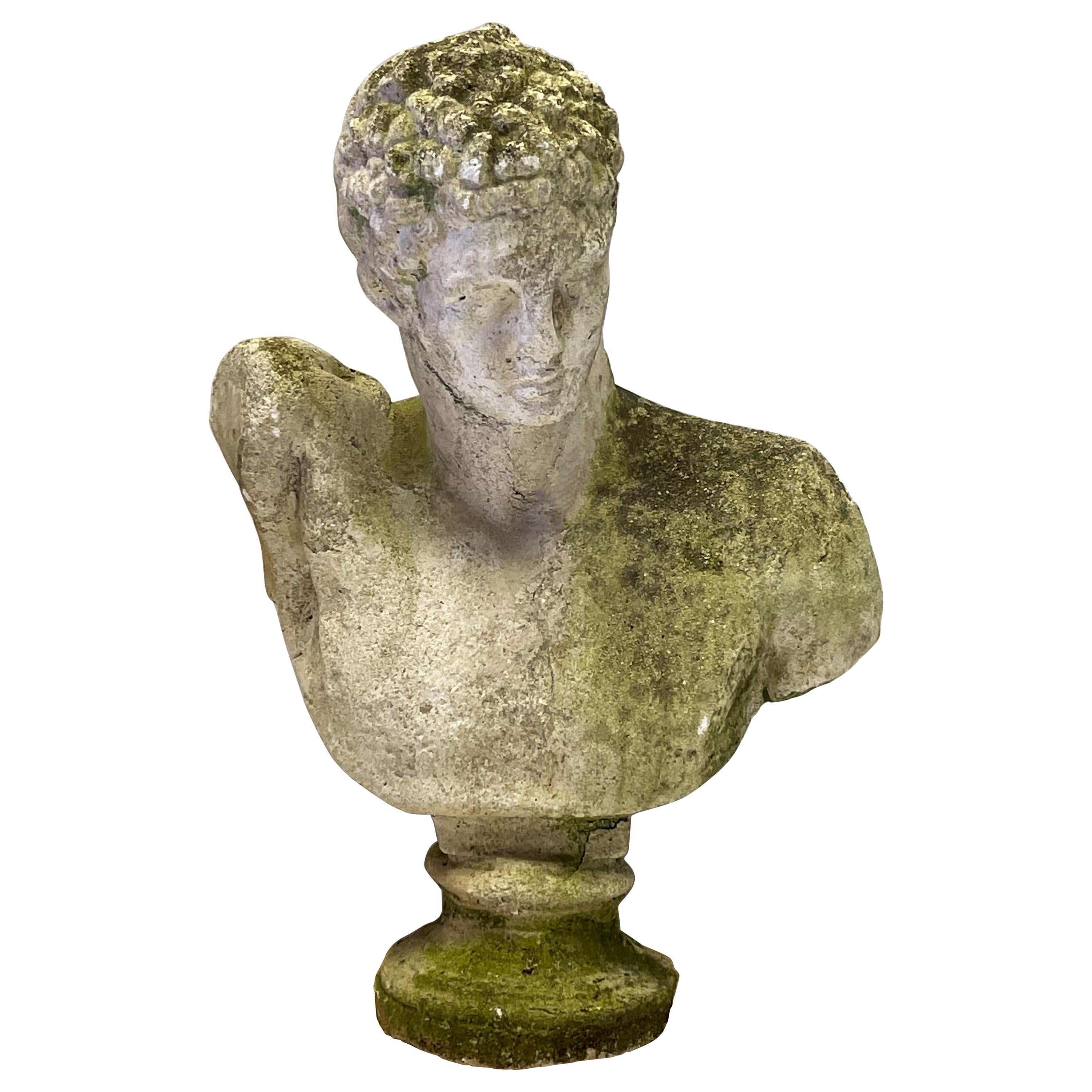 Monumental Neoclassical Style Italian Cast Limestone Garden Bust of Hermes