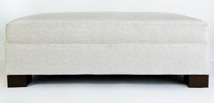 Monumental Newly Upholstered  Ottoman Pouf,  Ebonized Wood Feet