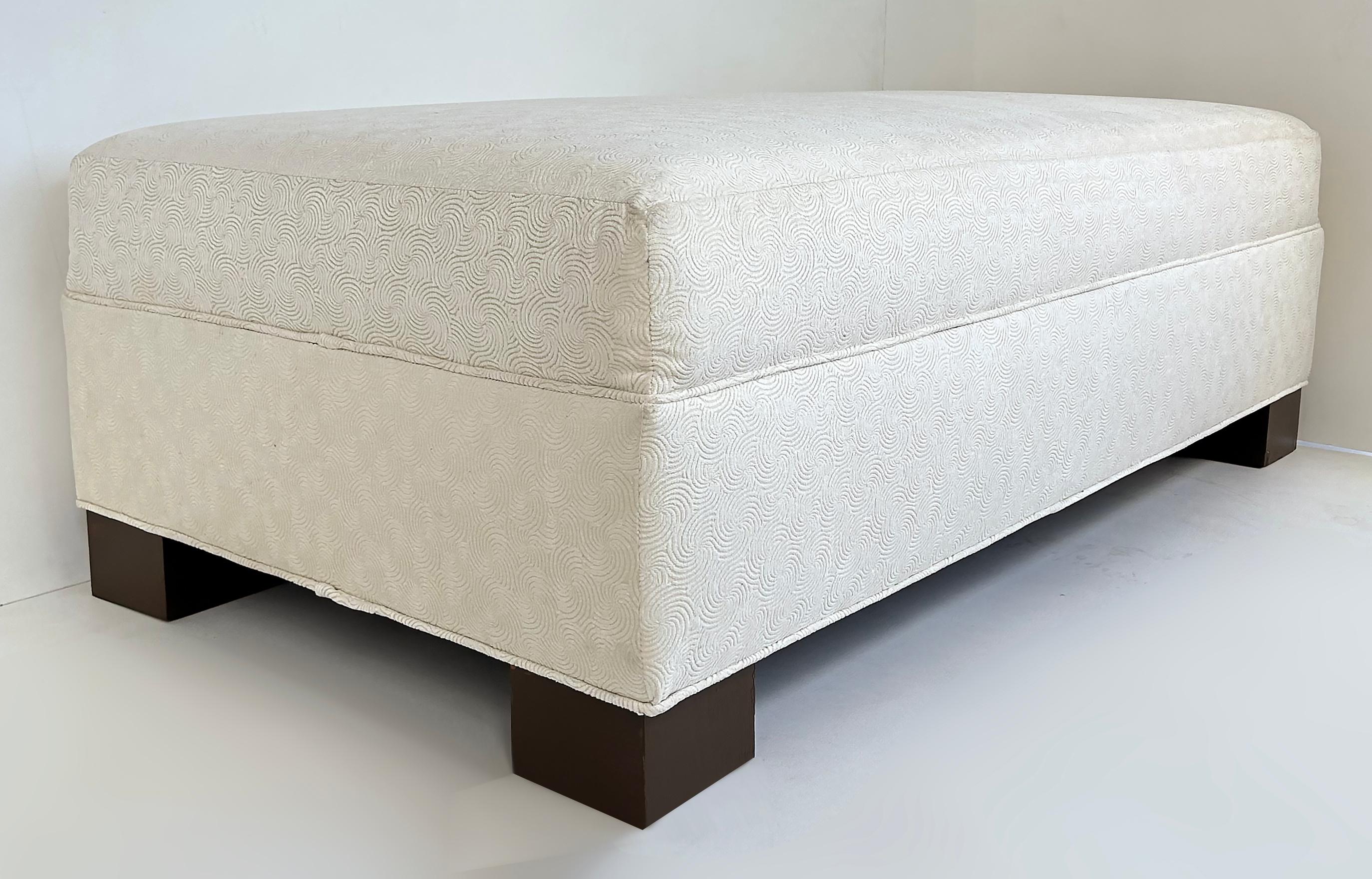 Modern Monumental Newly Upholstered  Ottoman Pouf,  Ebonized Wood Feet For Sale