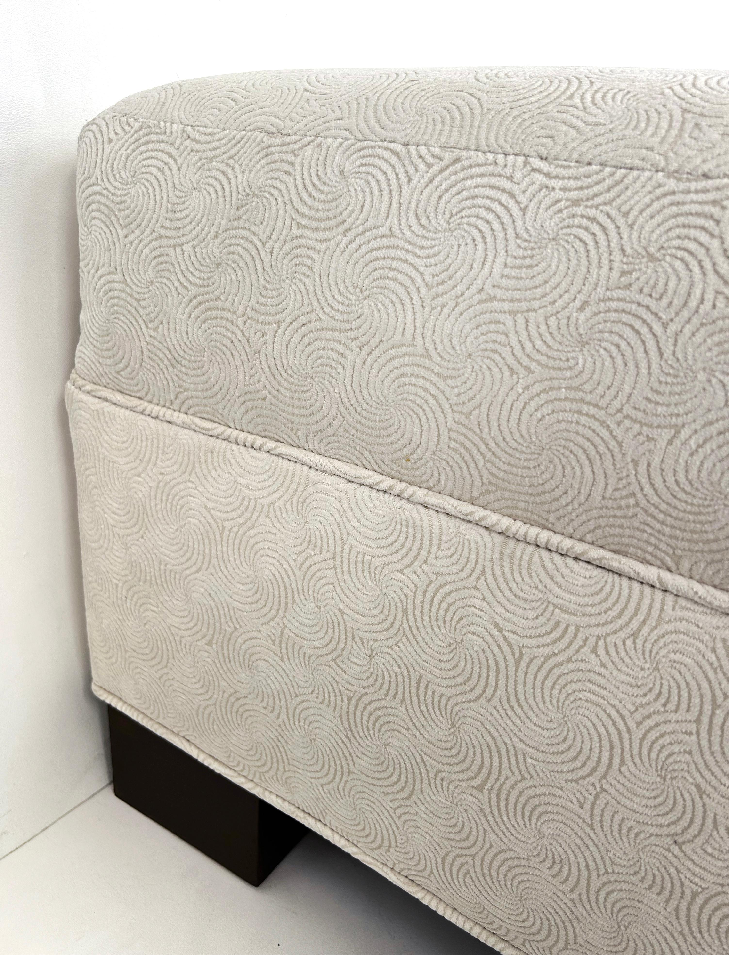 Monumental Newly Upholstered  Ottoman Pouf,  Ebonized Wood Feet For Sale 1