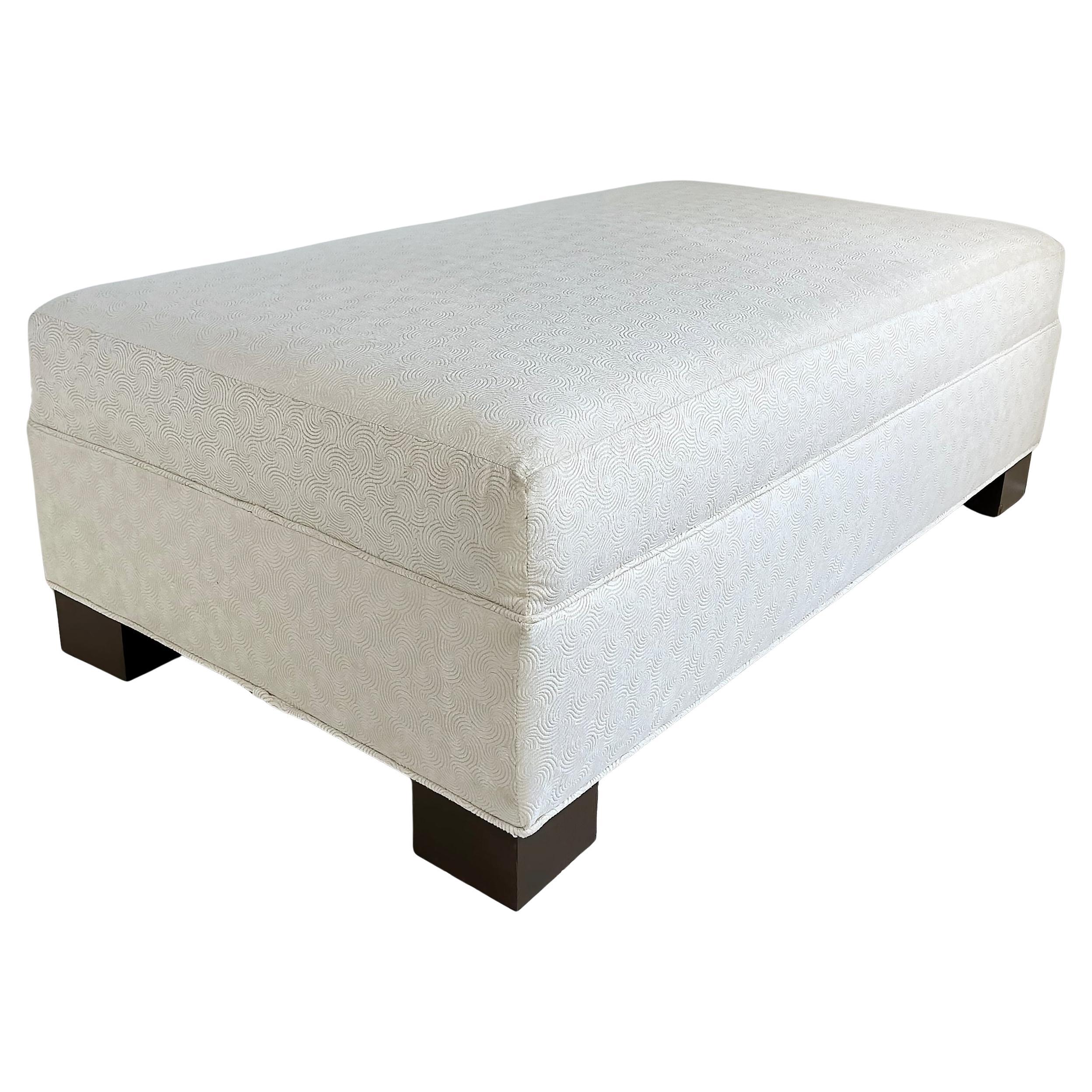 Monumental Newly Upholstered  Ottoman Pouf,  Ebonized Wood Feet For Sale