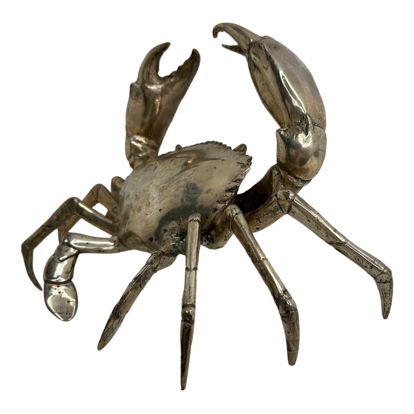 Italian Monumental Nickel Crab Sculpture Figure Statue Metal, Vintage, Italy, 1980s For Sale