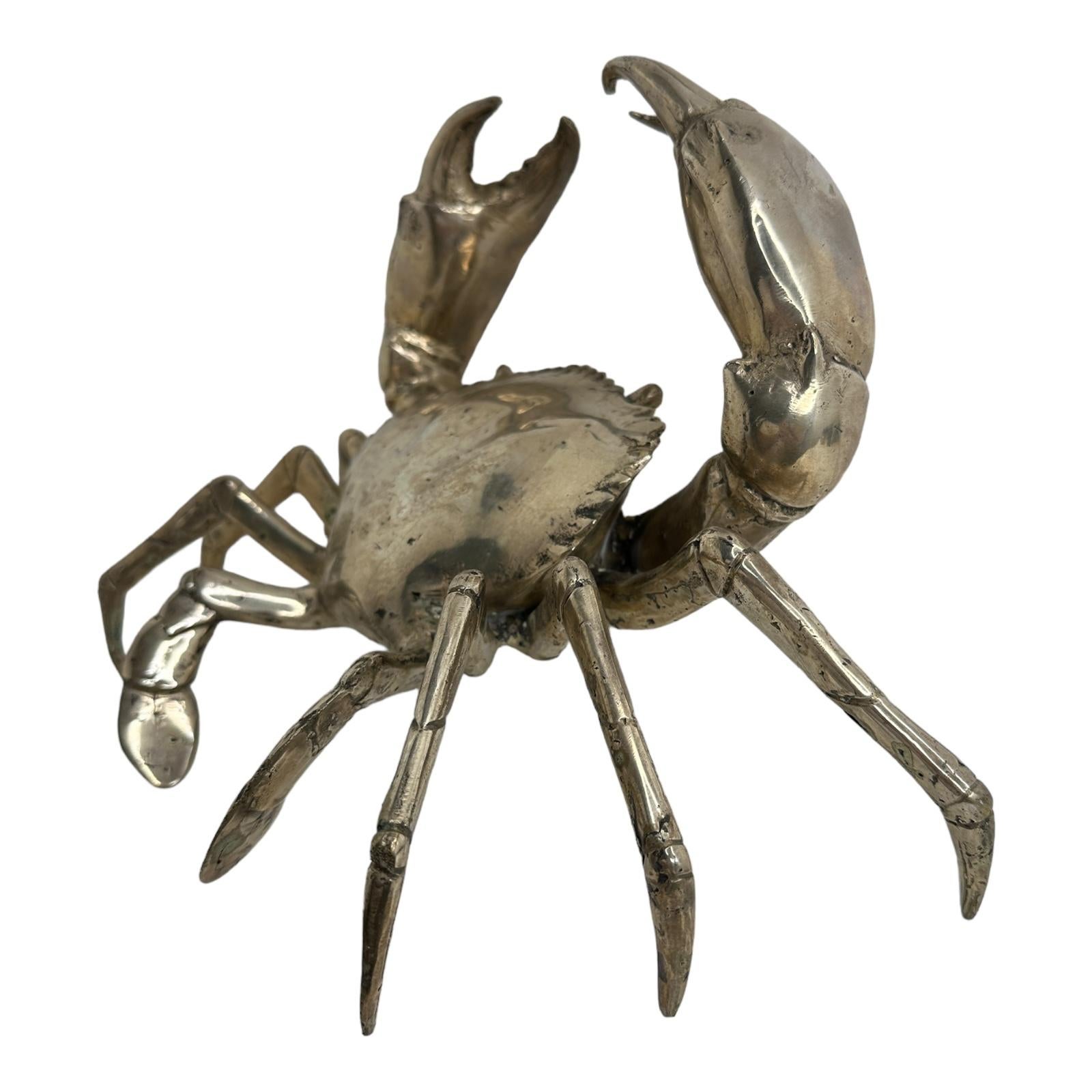 Hand-Crafted Monumental Nickel Crab Sculpture Figure Statue Metal, Vintage, Italy, 1980s For Sale