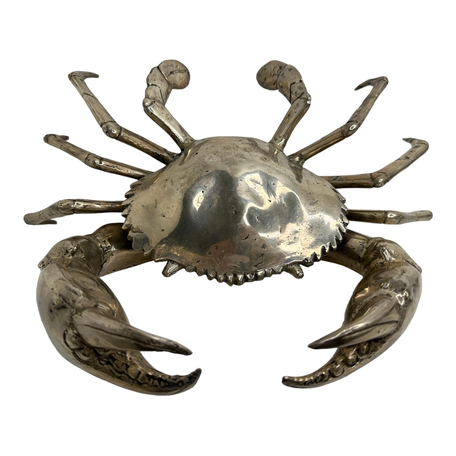 Late 20th Century Monumental Nickel Crab Sculpture Figure Statue Metal, Vintage, Italy, 1980s For Sale
