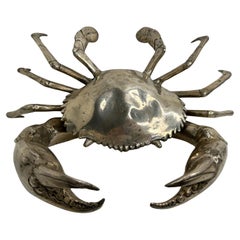 Monumental Nickel Crab Sculpture Figure Statue Metal, Vintage, Italy, 1980s