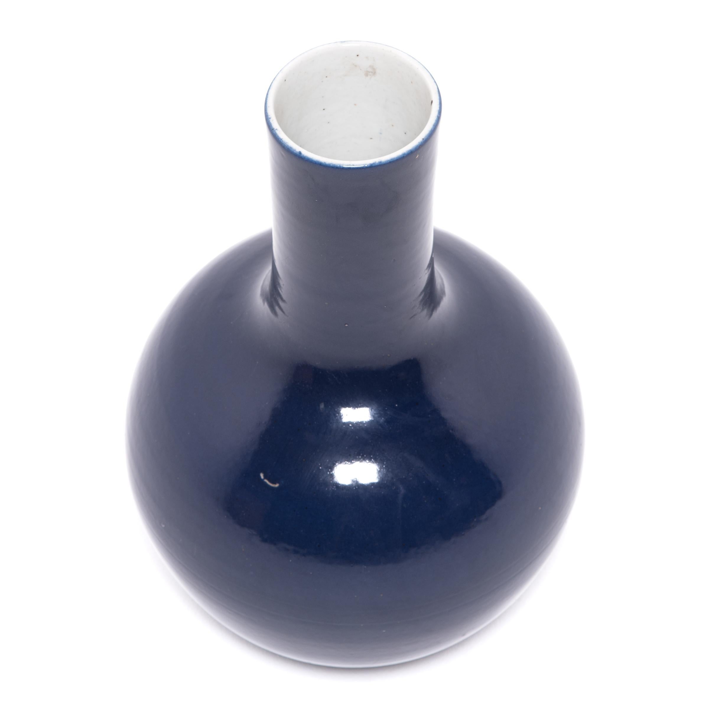 Glazed Cobalt Bottleneck Vase For Sale