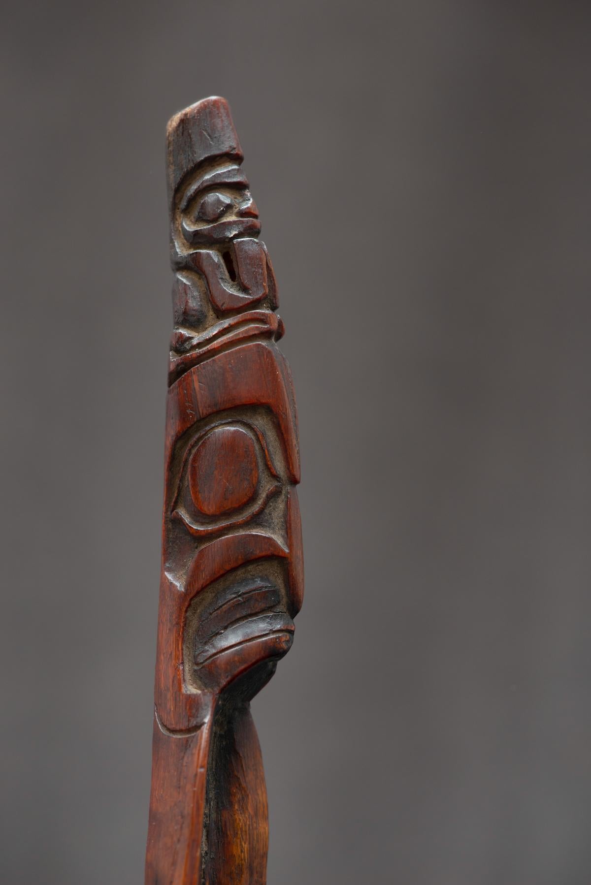 Tribe: Northwest Coast, Tlingit

Date: Early to Mid 19th Century

Materials: Mountain sheep horn

Dimensions: L. 20 1/2