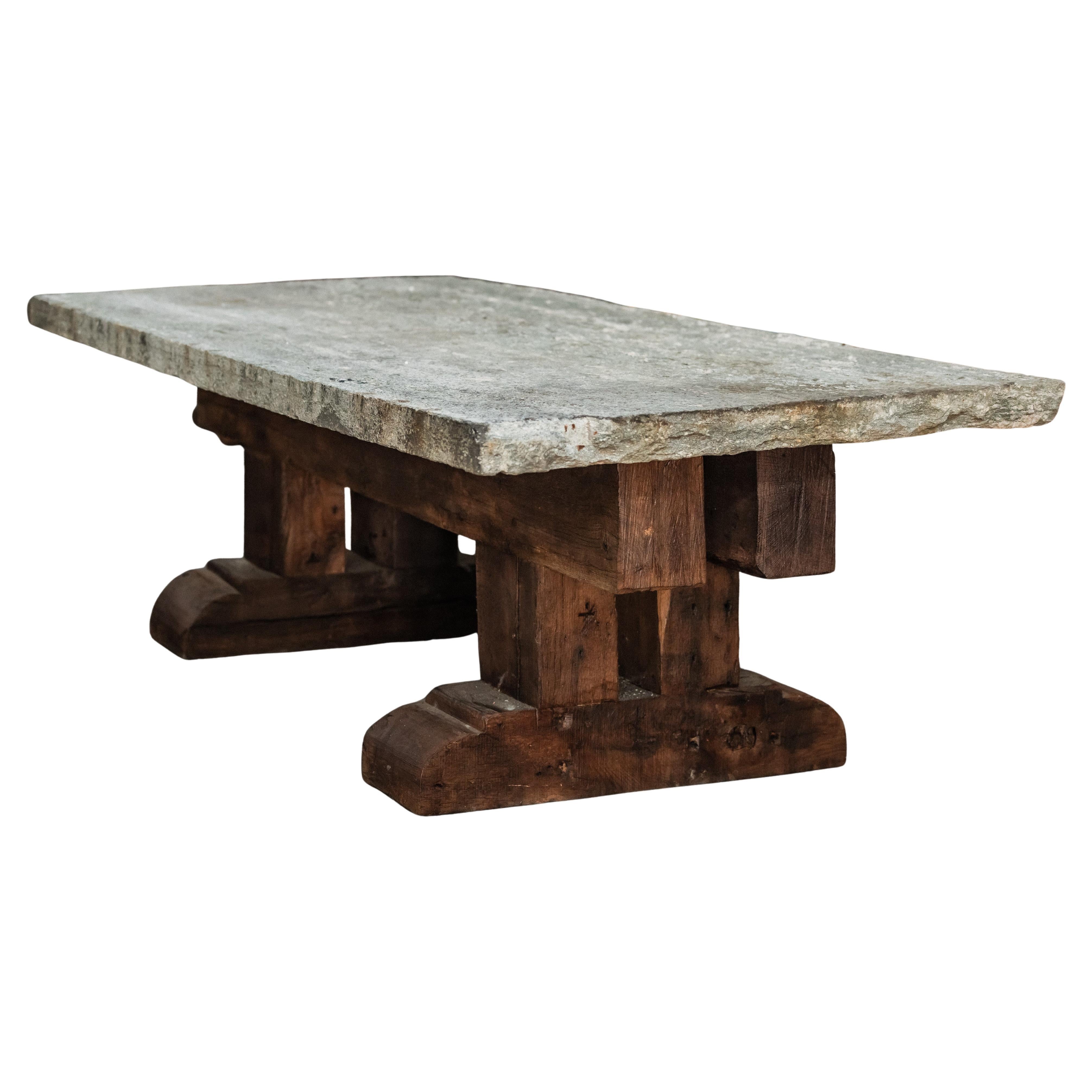 Monumental Oak and Stone Dining Table From Italy, Circa 1880 For Sale