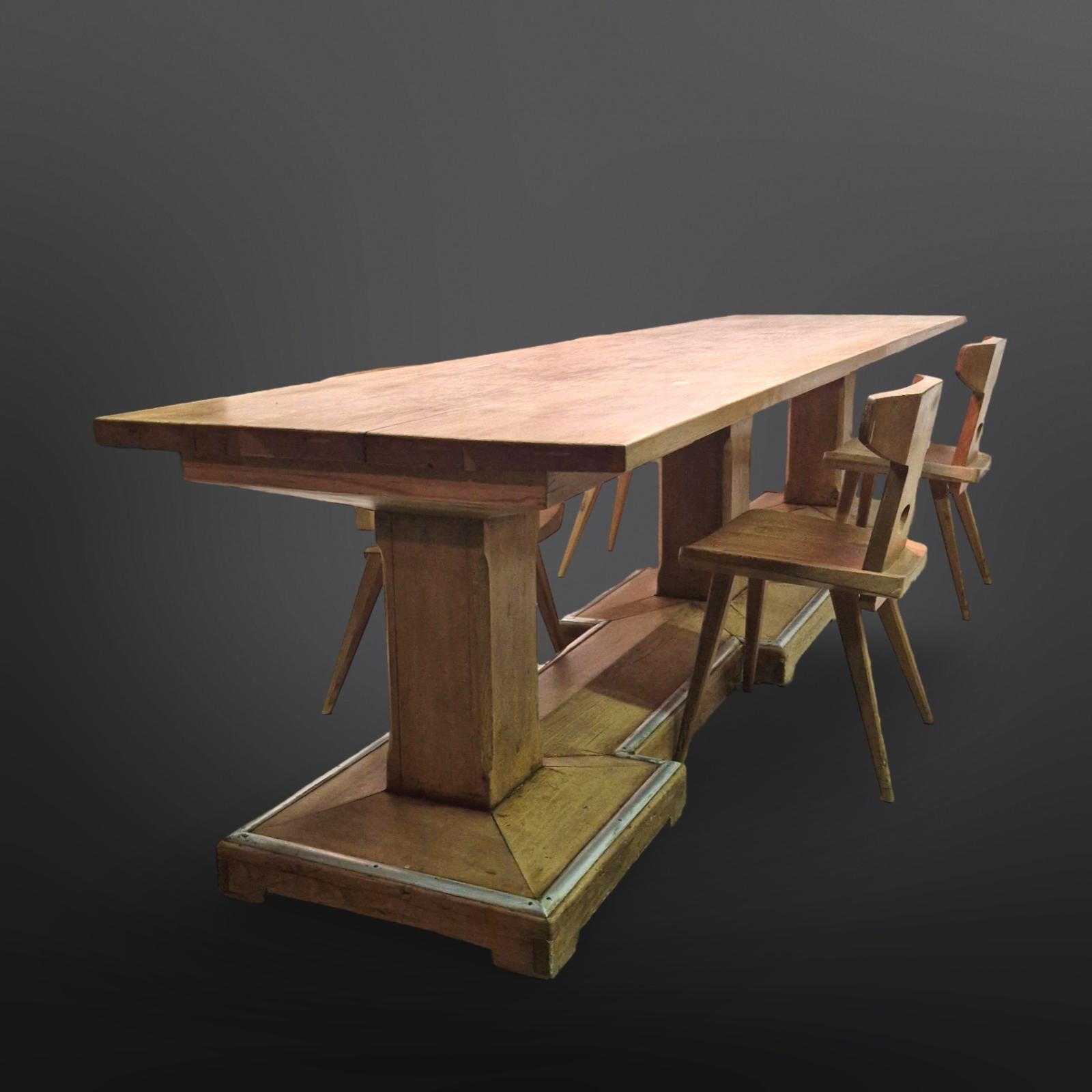 Monumental oak conference table in Haagse school style, Switzerland 1940 9