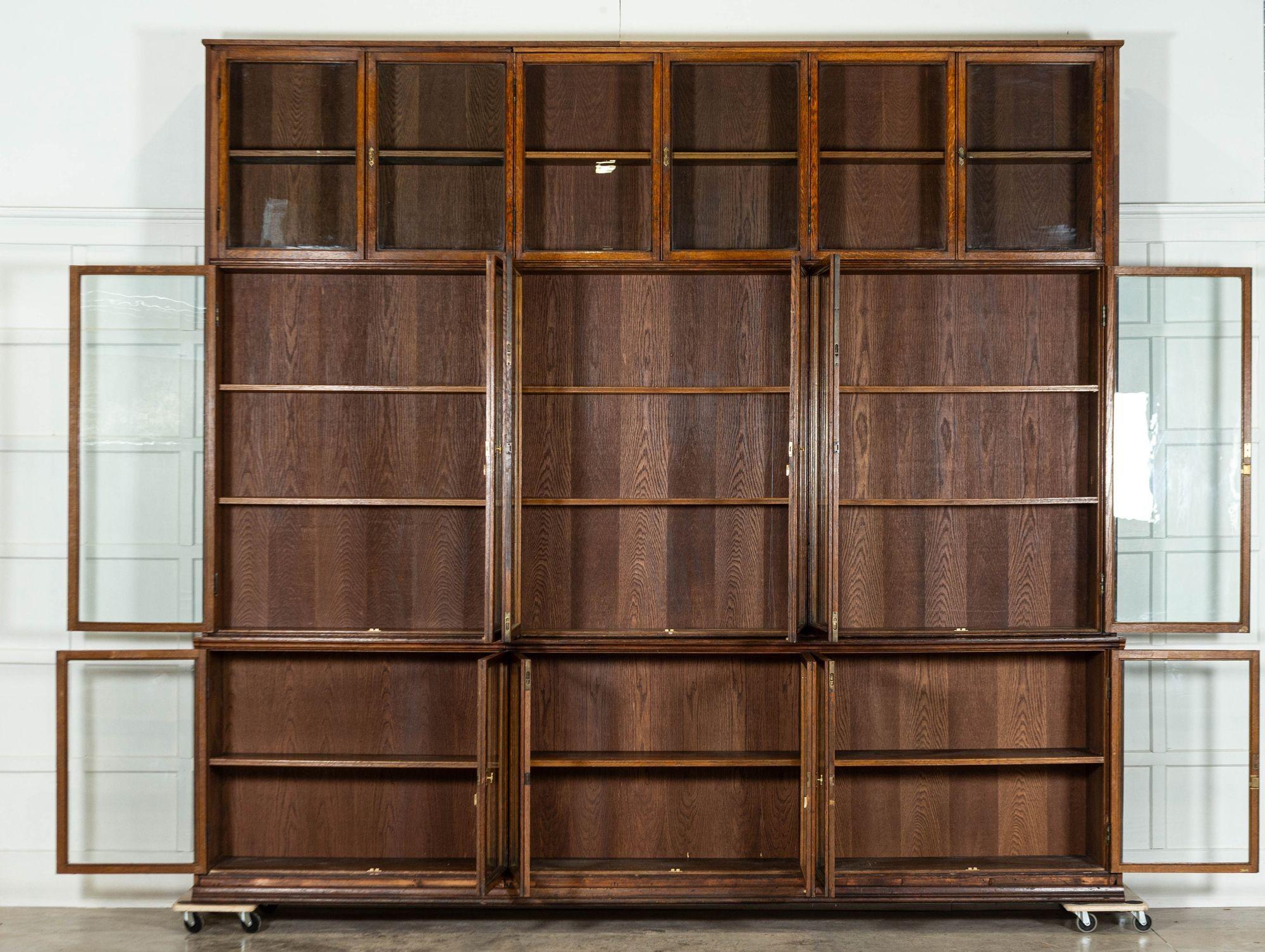 circa 1890
Monumental Oak Glazed Haberdashery Bookcase Cabinet
Provenance: St James's, London.
An exceptional example
sku 1788B
Base W332 x D47 x H94 cm
Top W334 x D37 x H216 cm
Together W334 x D47 x H310 cm
Weight 237 kg