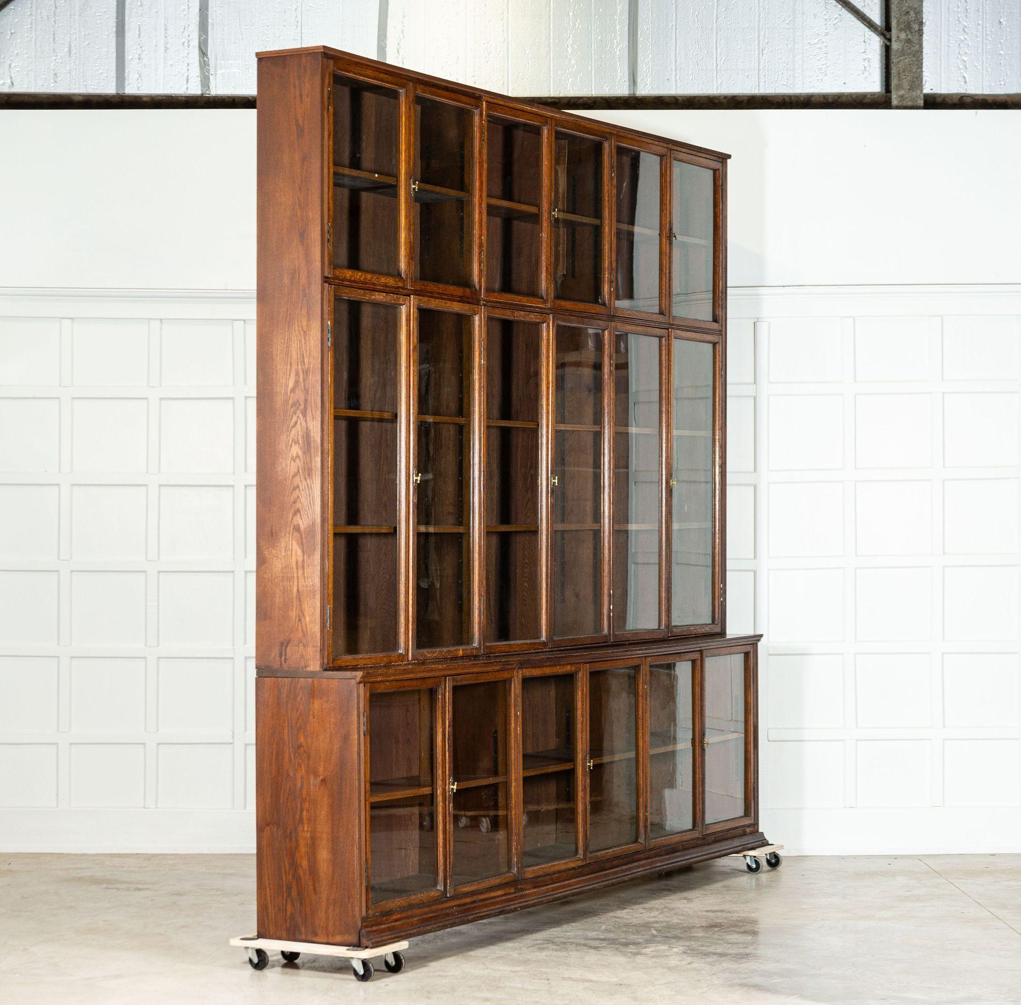 Monumental Oak Glazed Haberdashery Bookcase Cabinet In Good Condition For Sale In Staffordshire, GB
