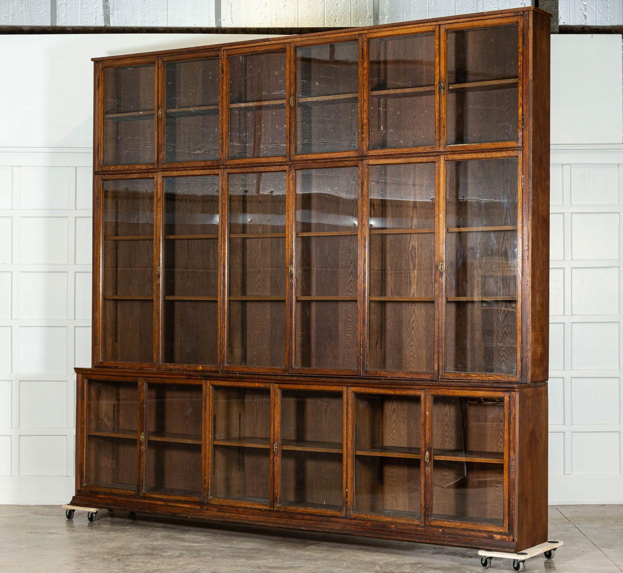 Monumental Oak Glazed Haberdashery Bookcase Cabinet For Sale 1