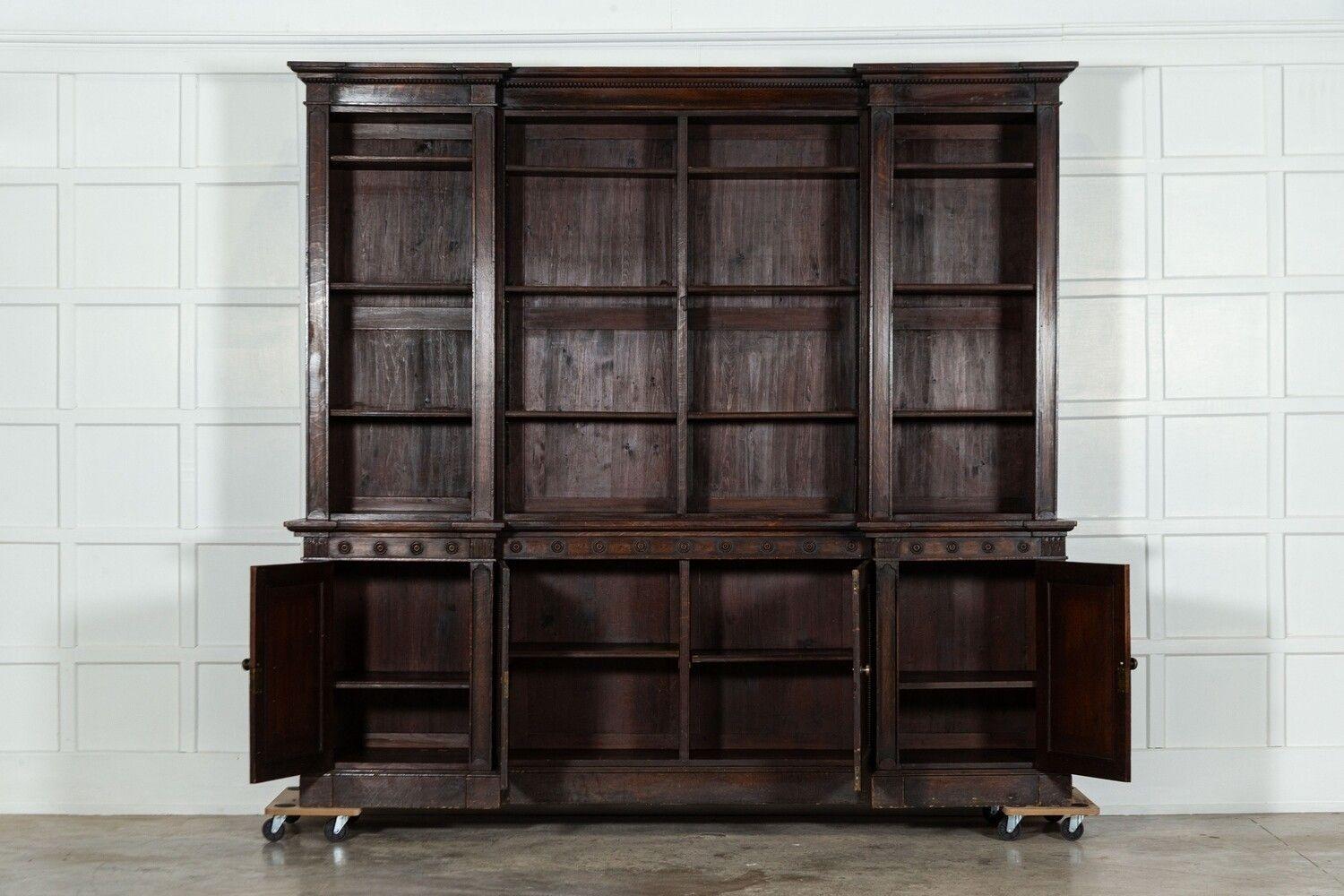 circa 1870
Monumental Oak Inverted Breakfront Bookcase
sku 1657
Base W248 x D53 x H90 cm
Top W251 x D43 x H145 cm
Together w251 x D53 x H235 cm