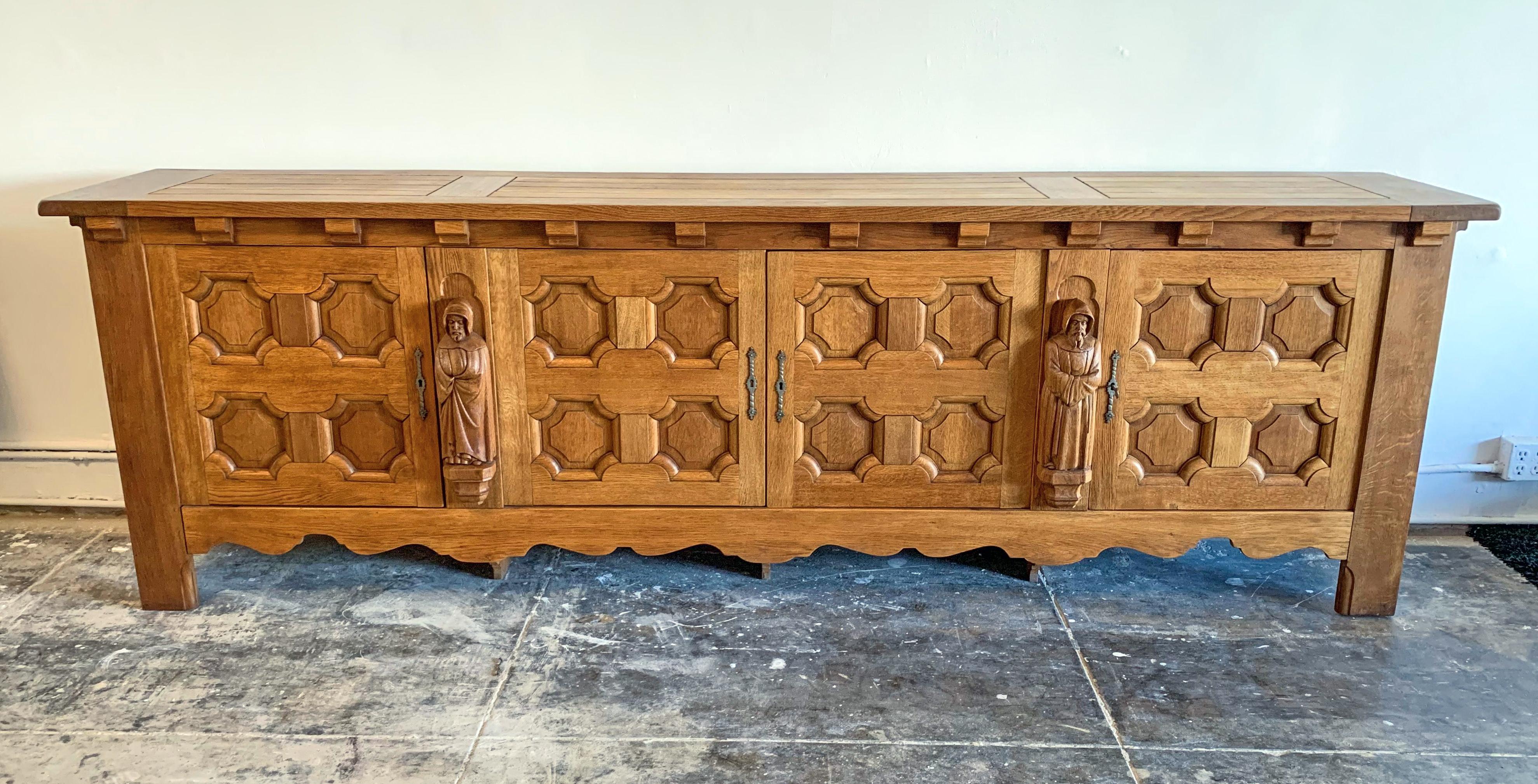 Monumental Oak Mission Colonial Style Hand Carved Priest Sideboard 5