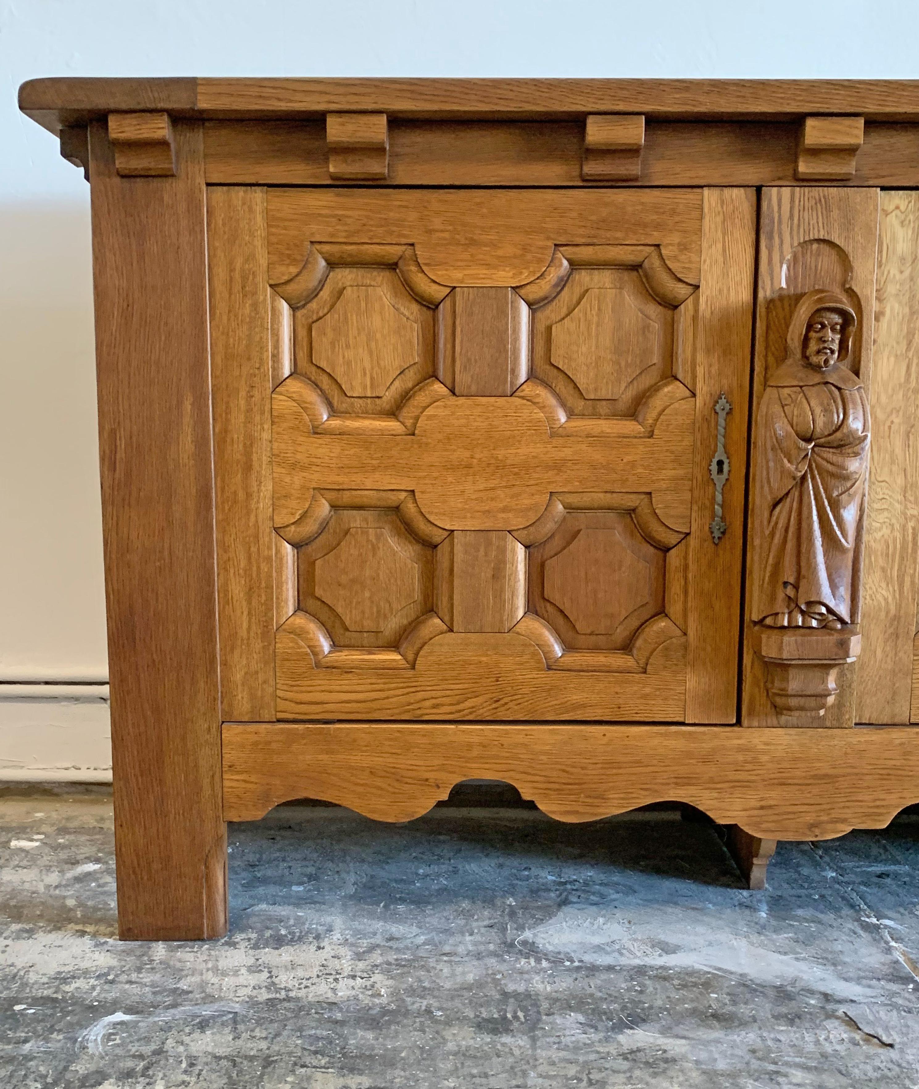 Monumental Oak Mission Colonial Style Hand Carved Priest Sideboard 2