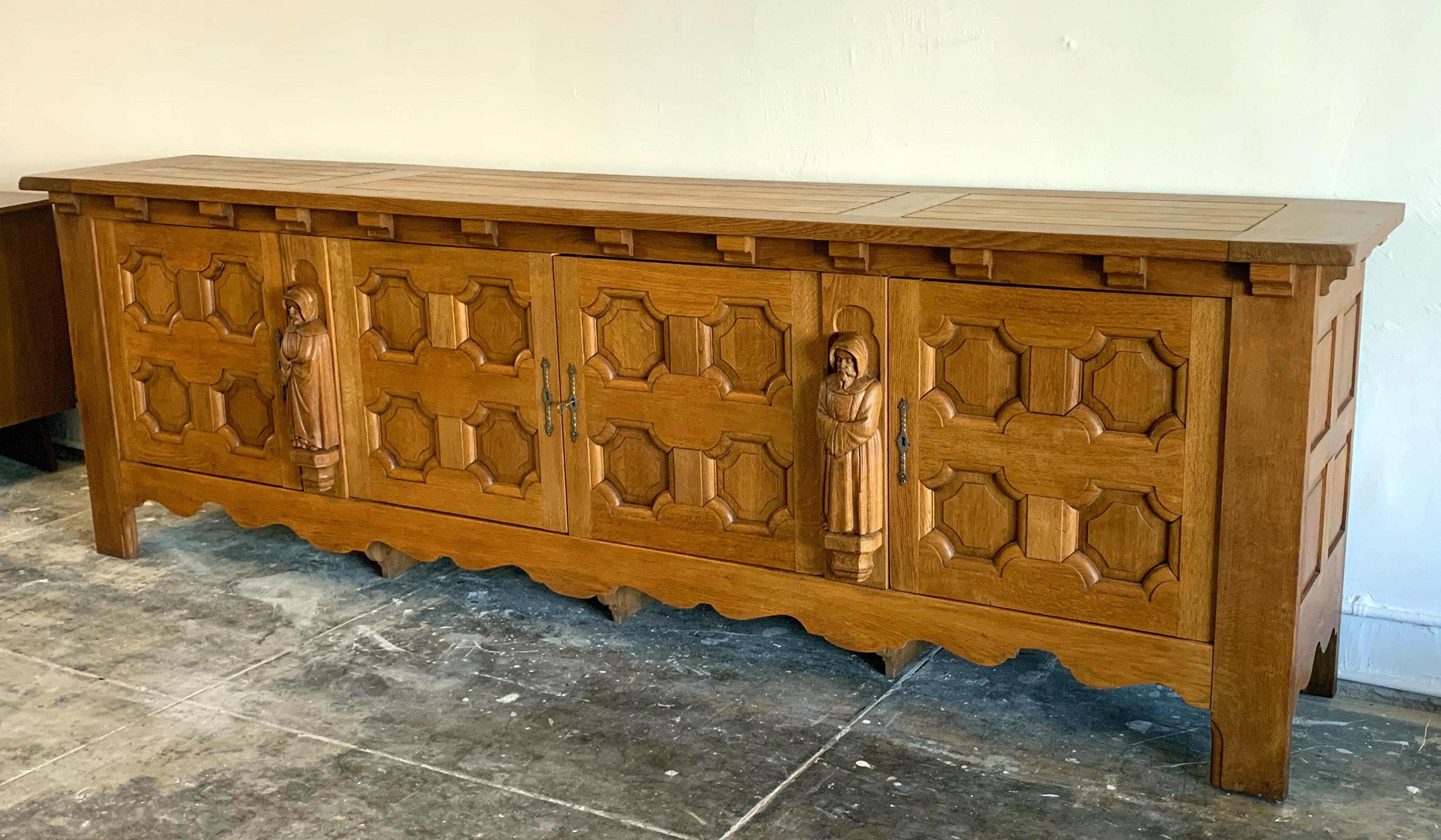 Monumental Oak Mission Colonial Style Hand Carved Priest Sideboard 3