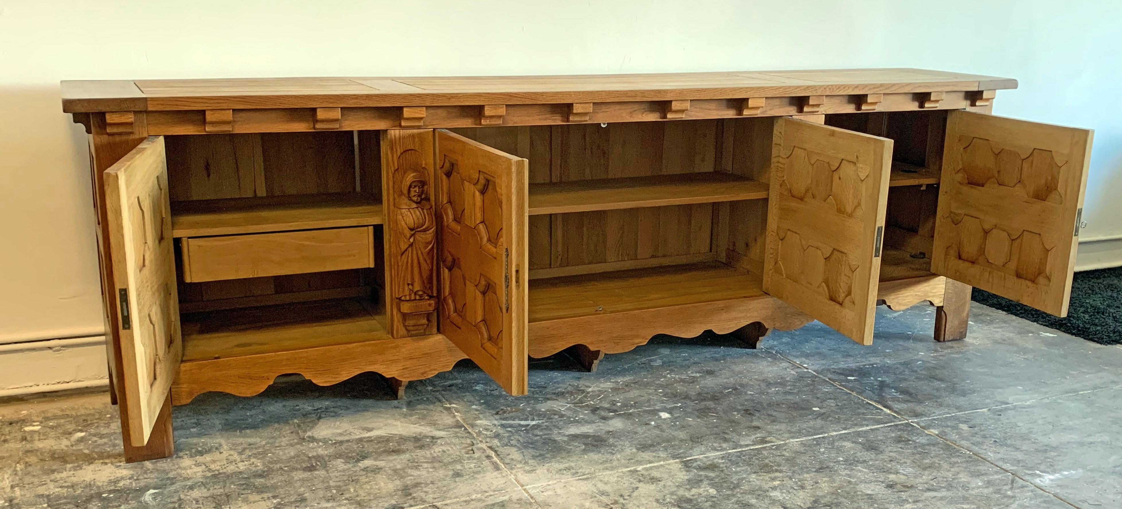 Monumental Oak Mission Colonial Style Hand Carved Priest Sideboard 4