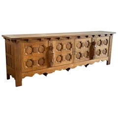 Retro Monumental Oak Mission Colonial Style Hand Carved Priest Sideboard