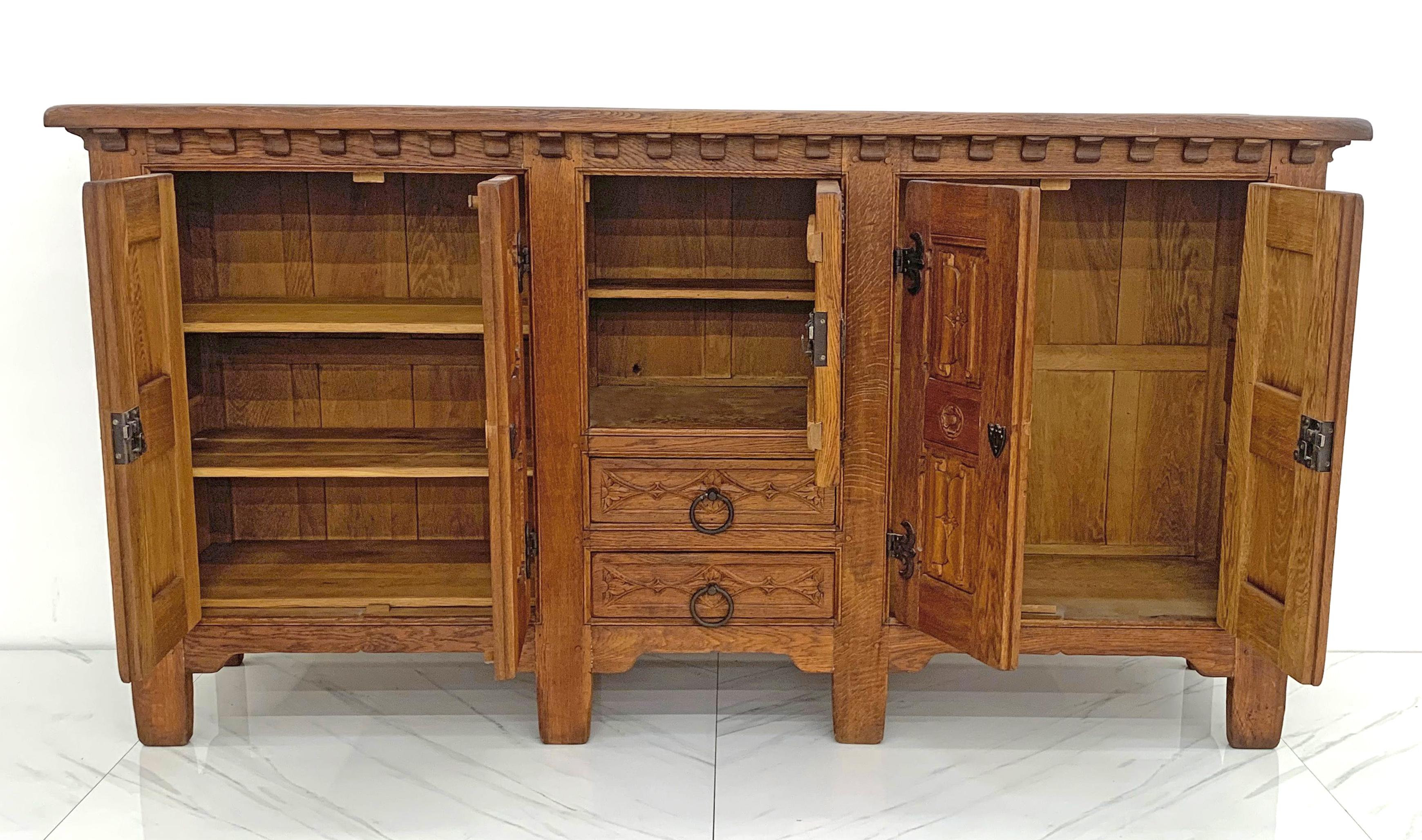 Monumental Oak Mission Colonial Style Hand Carved Sideboard 4