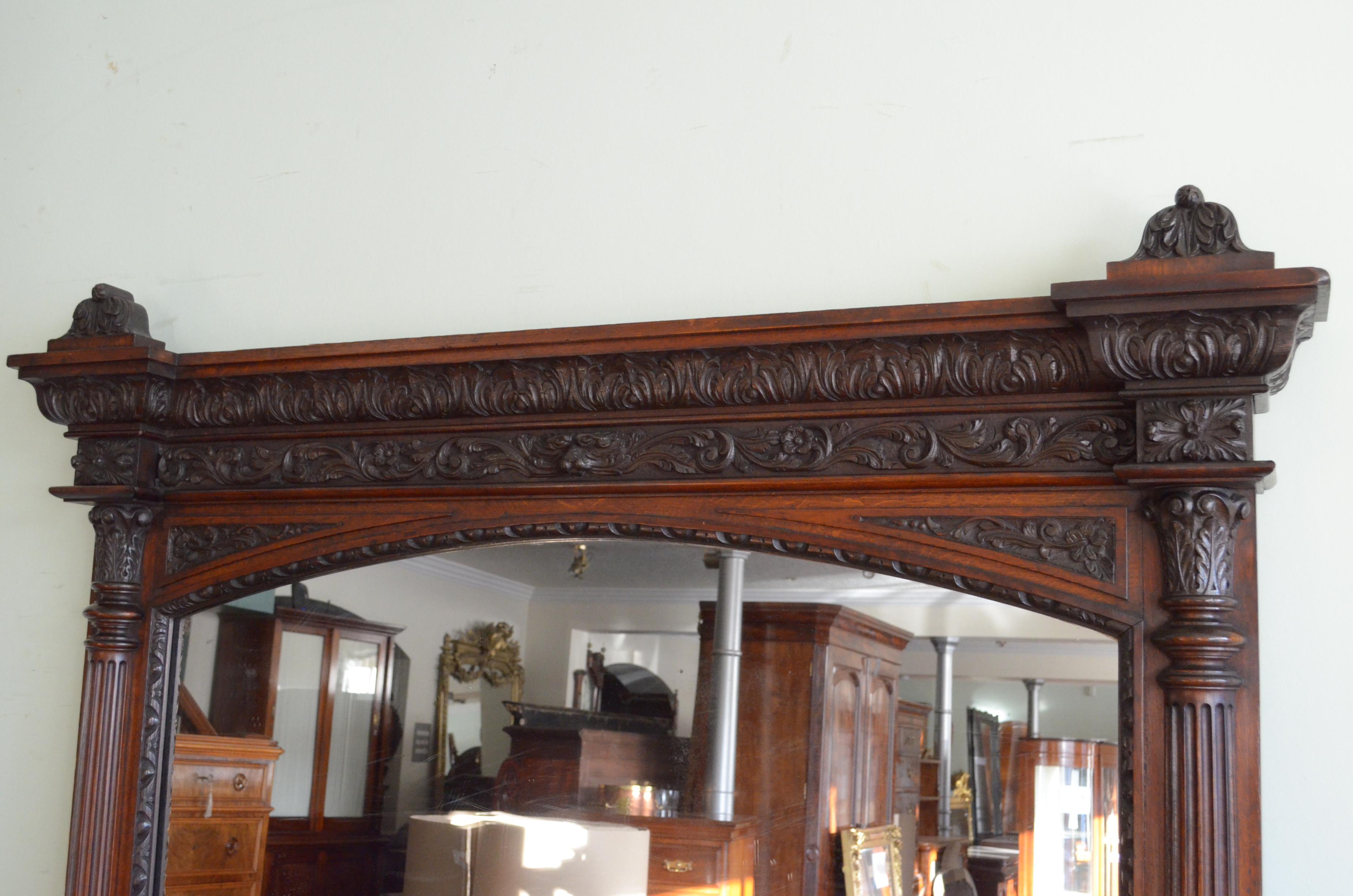 Monumental Oak Overmantle Mirror / Floor Standing Mirror H200m For Sale 4