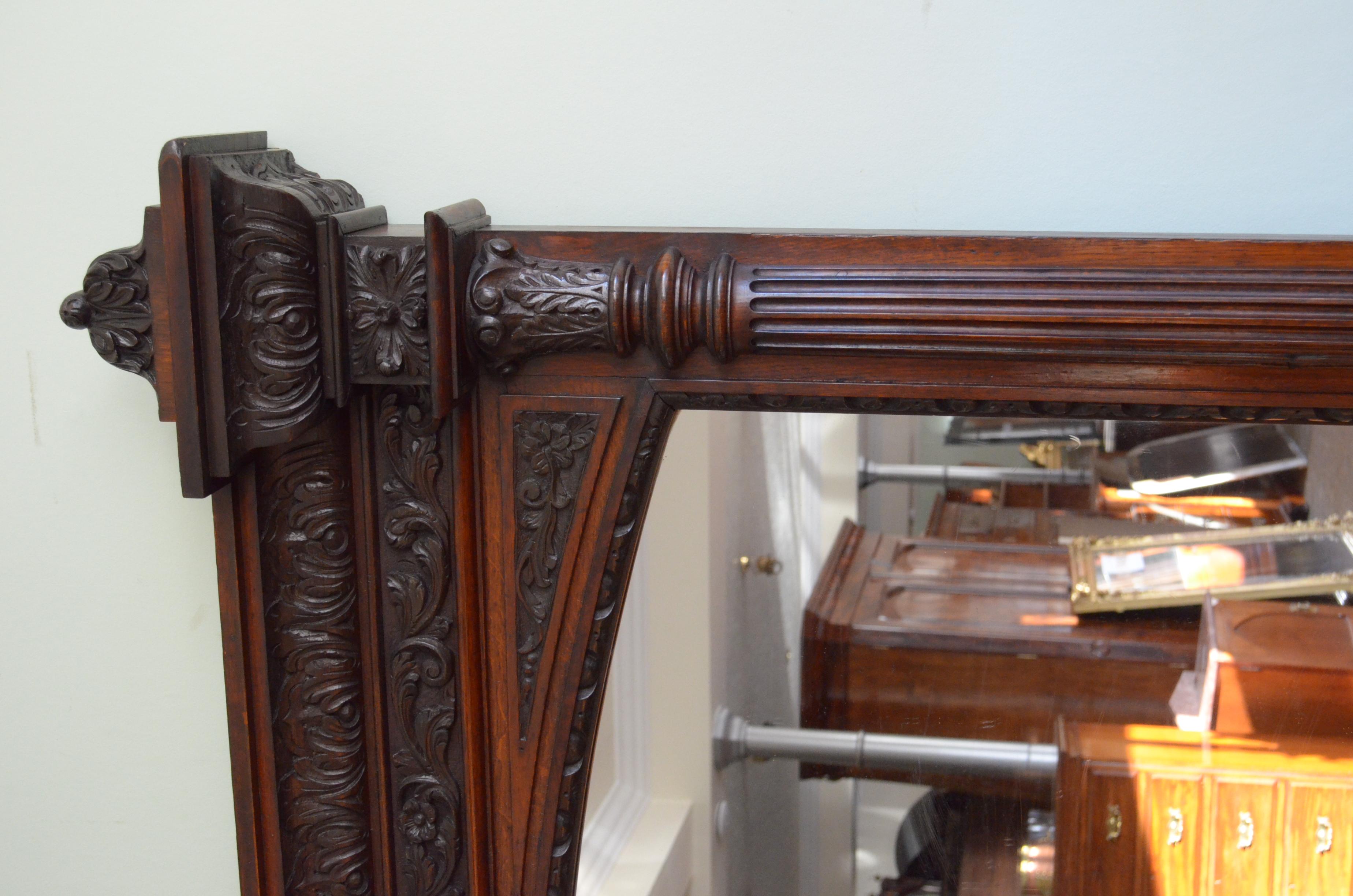 Monumental Oak Overmantle Mirror / Floor Standing Mirror H200m For Sale 5